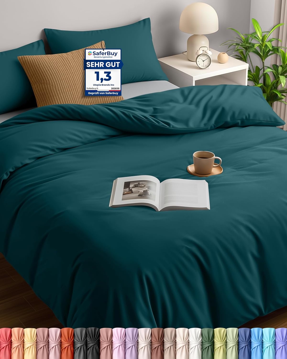 image:imageUtopia Bedding Bettwsche 135x200 cm 1 Kissenbezug 80x80 cm BlaugrnBlaugrn