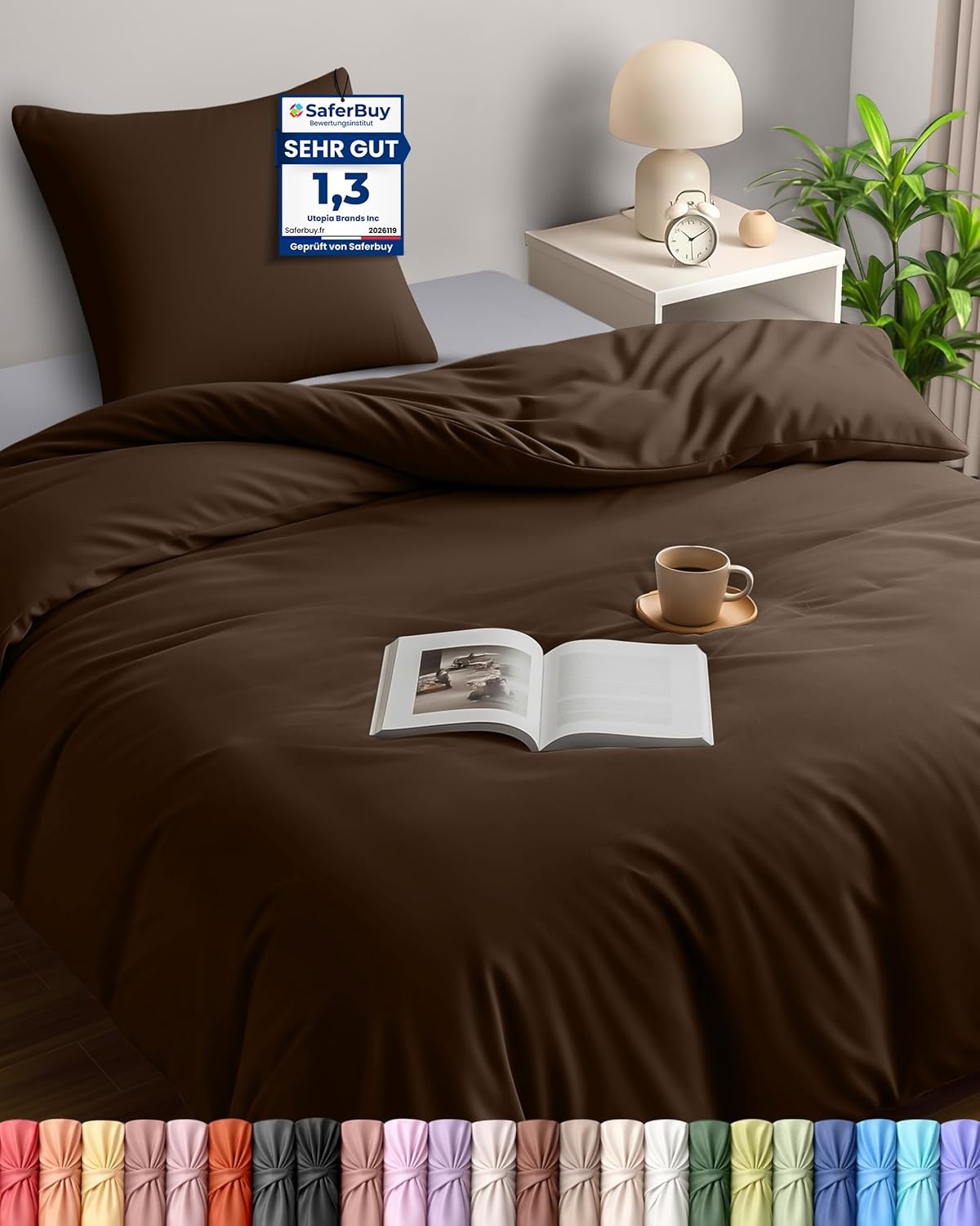 image:imageUtopia Bedding Bettwsche 135x200 cm 1 Kissenbezug 80x80 cm BlaugrnBraun