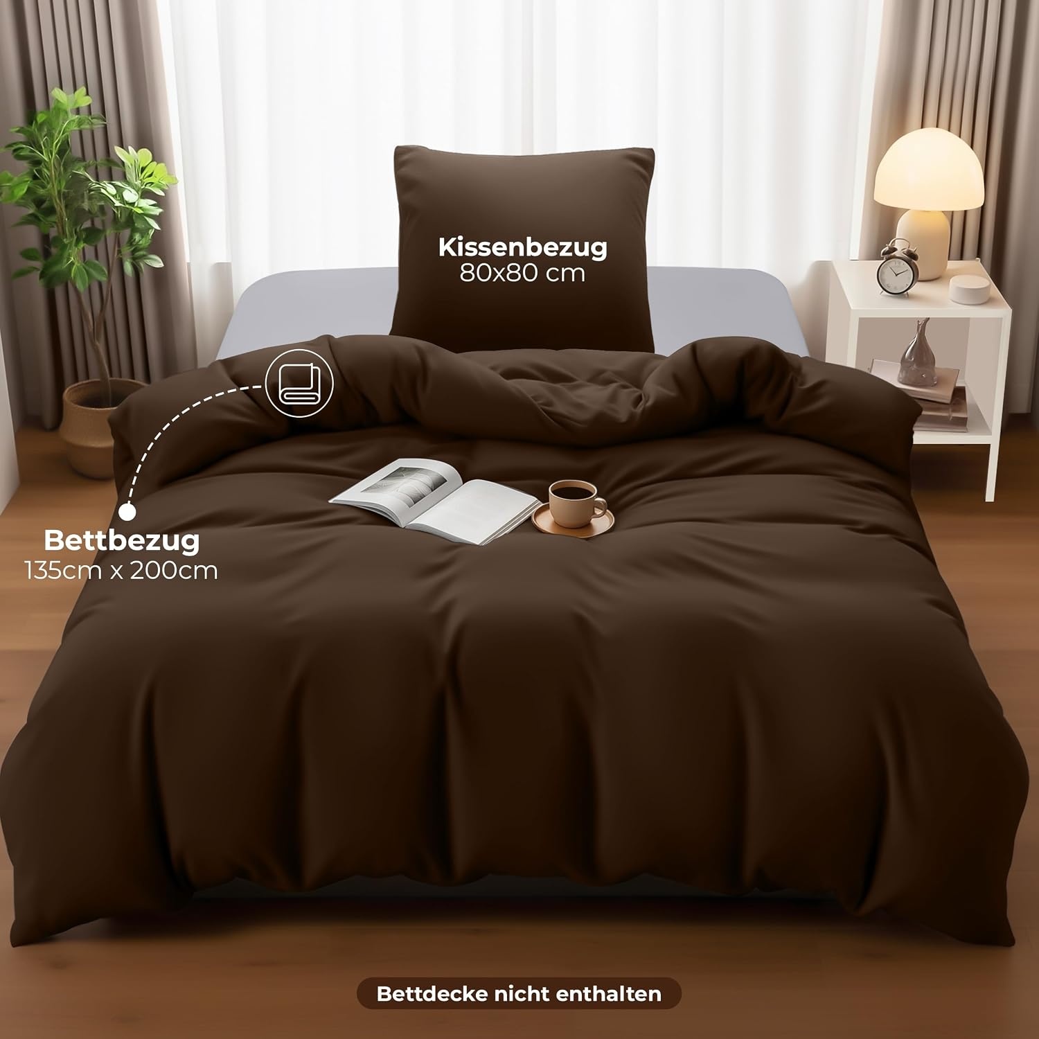 image:imageUtopia Bedding Bettwsche 135x200 cm 1 Kissenbezug 80x80 cm BlaugrnBraun