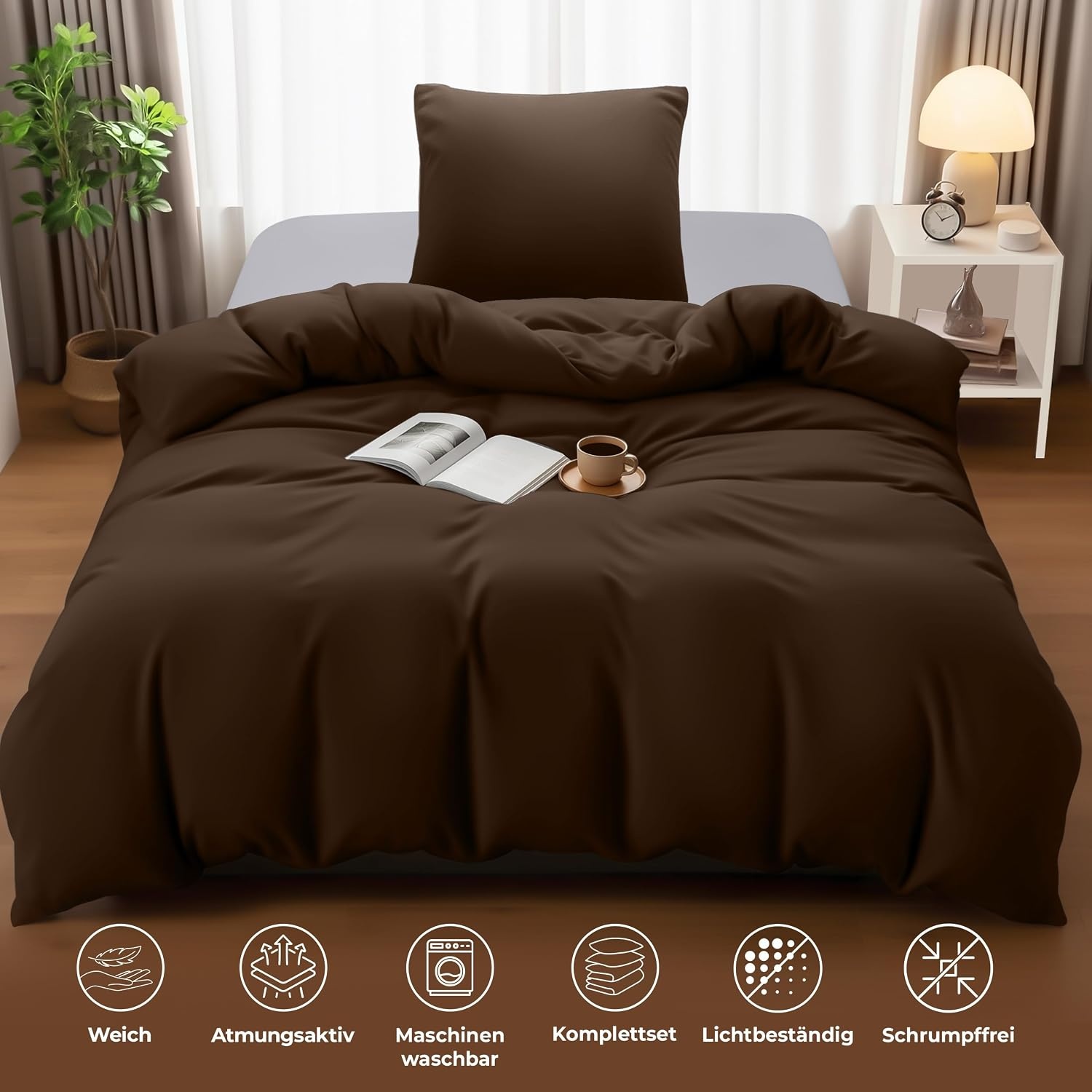 image:imageUtopia Bedding Bettwsche 135x200 cm 1 Kissenbezug 80x80 cm BlaugrnBraun