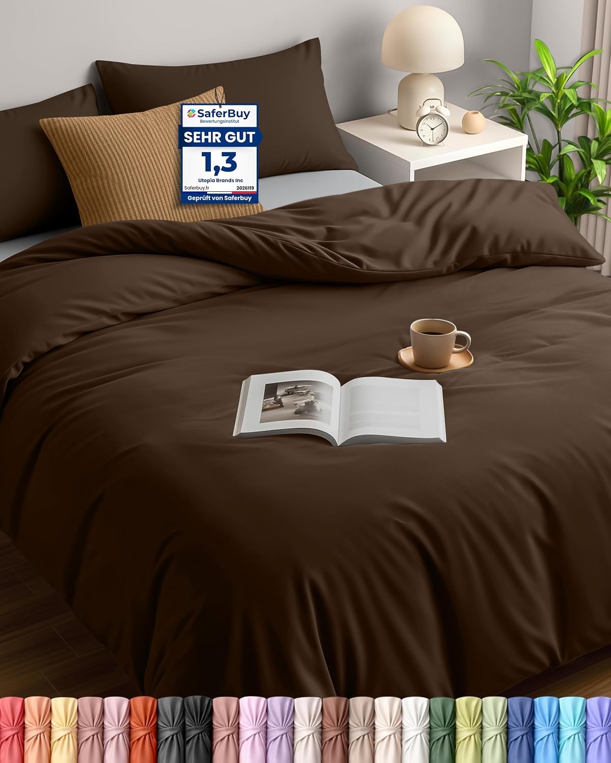 image:imageUtopia Bedding Bettwsche 135x200 cm 1 Kissenbezug 80x80 cm BlaugrnBraun