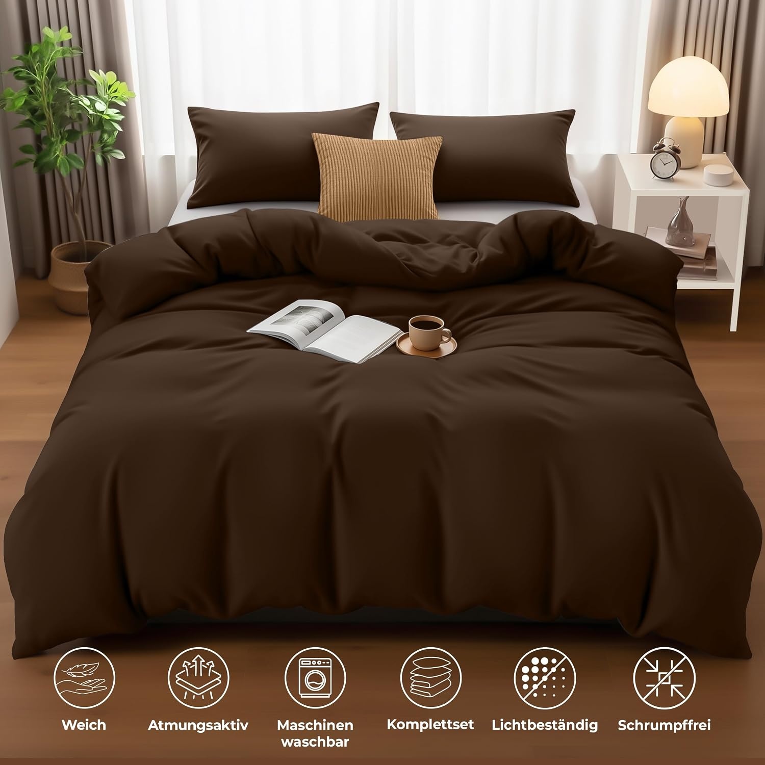 image:imageUtopia Bedding Bettwsche 135x200 cm 1 Kissenbezug 80x80 cm BlaugrnBraun