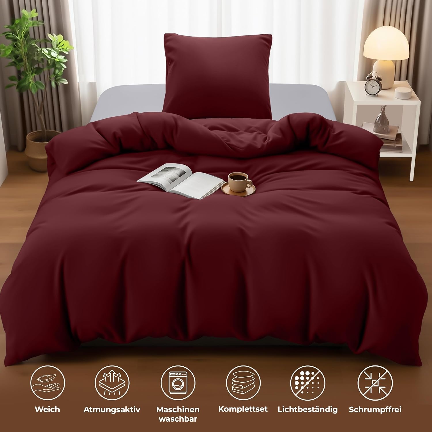 image:imageUtopia Bedding Bettwsche 135x200 cm 1 Kissenbezug 80x80 cm BlaugrnBurgund
