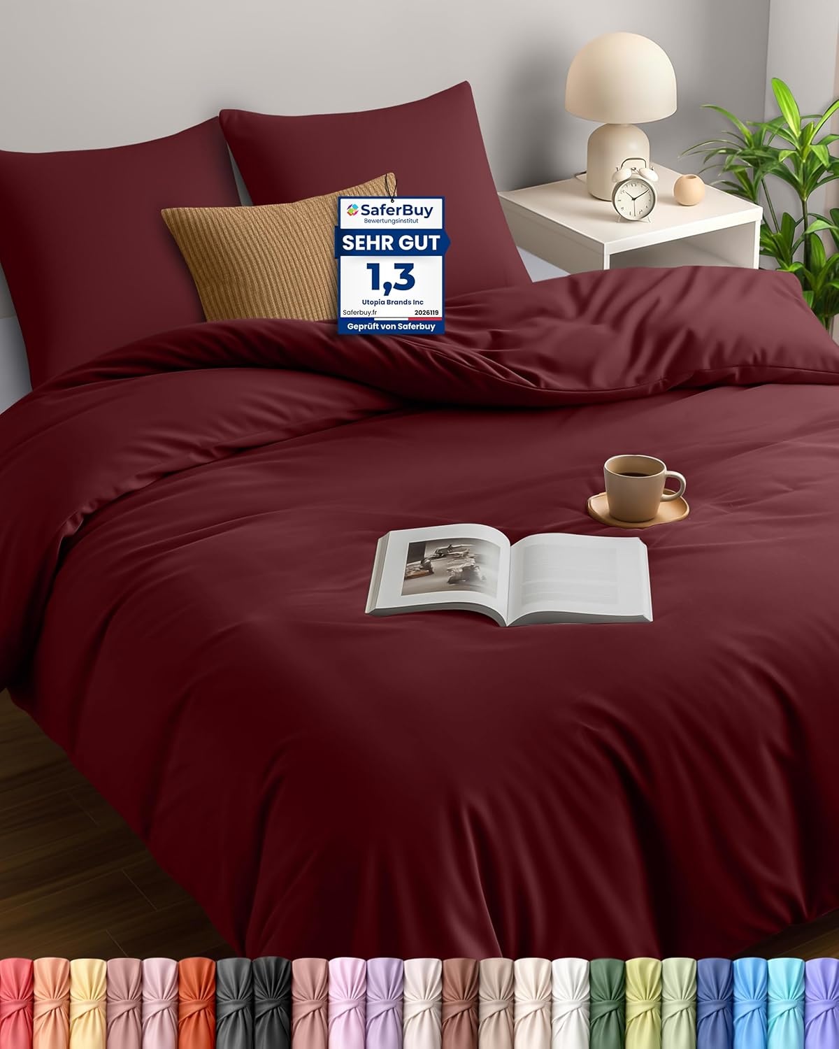 image:imageUtopia Bedding Bettwsche 135x200 cm 1 Kissenbezug 80x80 cm BlaugrnBurgund