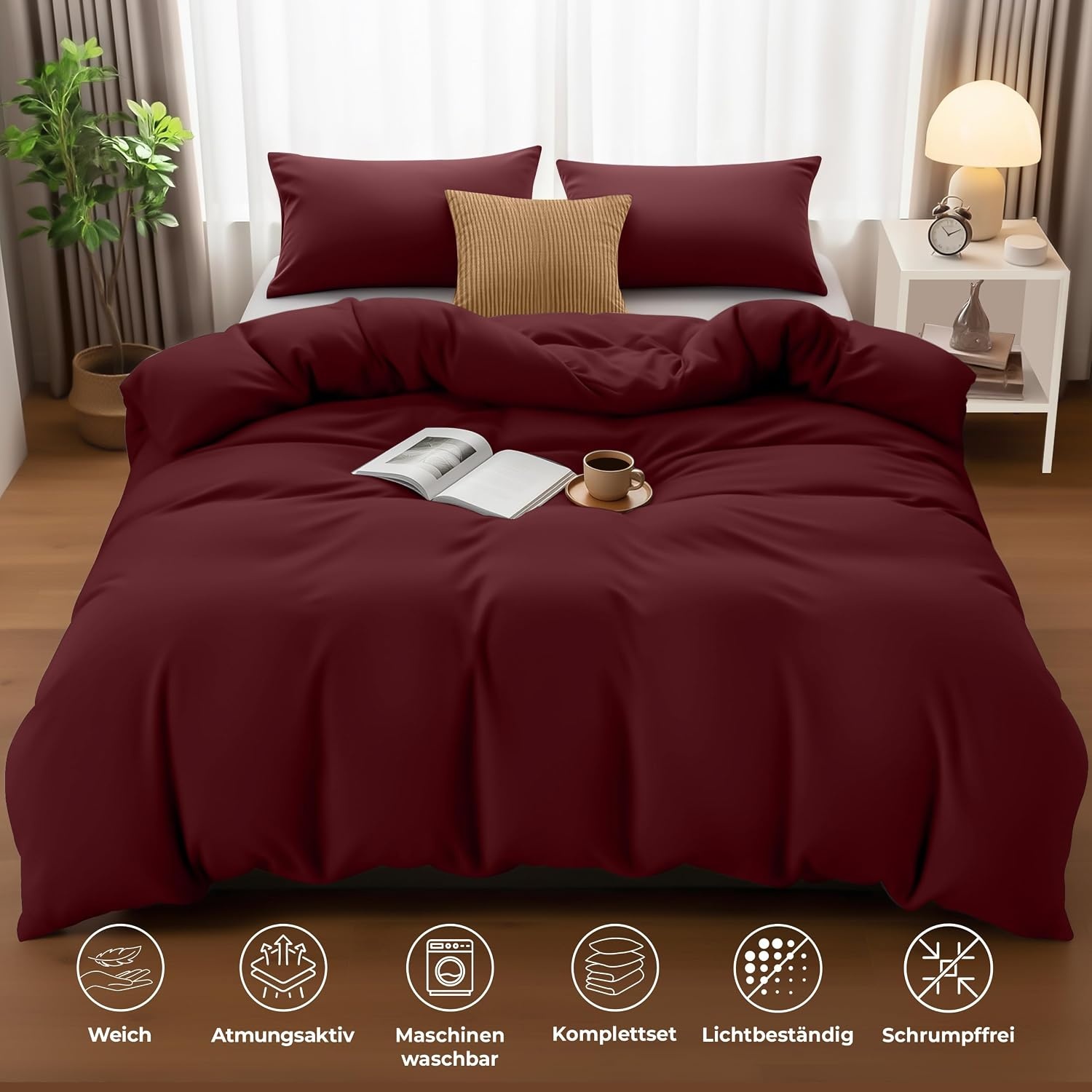 image:imageUtopia Bedding Bettwsche 135x200 cm 1 Kissenbezug 80x80 cm BlaugrnBurgund
