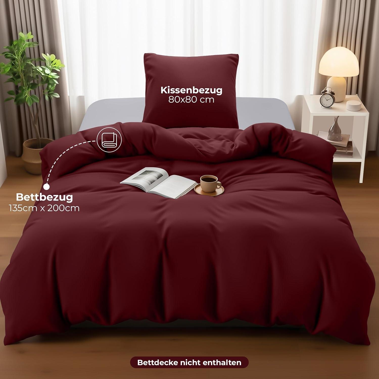 image:imageUtopia Bedding Bettwsche 135x200 cm 1 Kissenbezug 80x80 cm BlaugrnBurgund