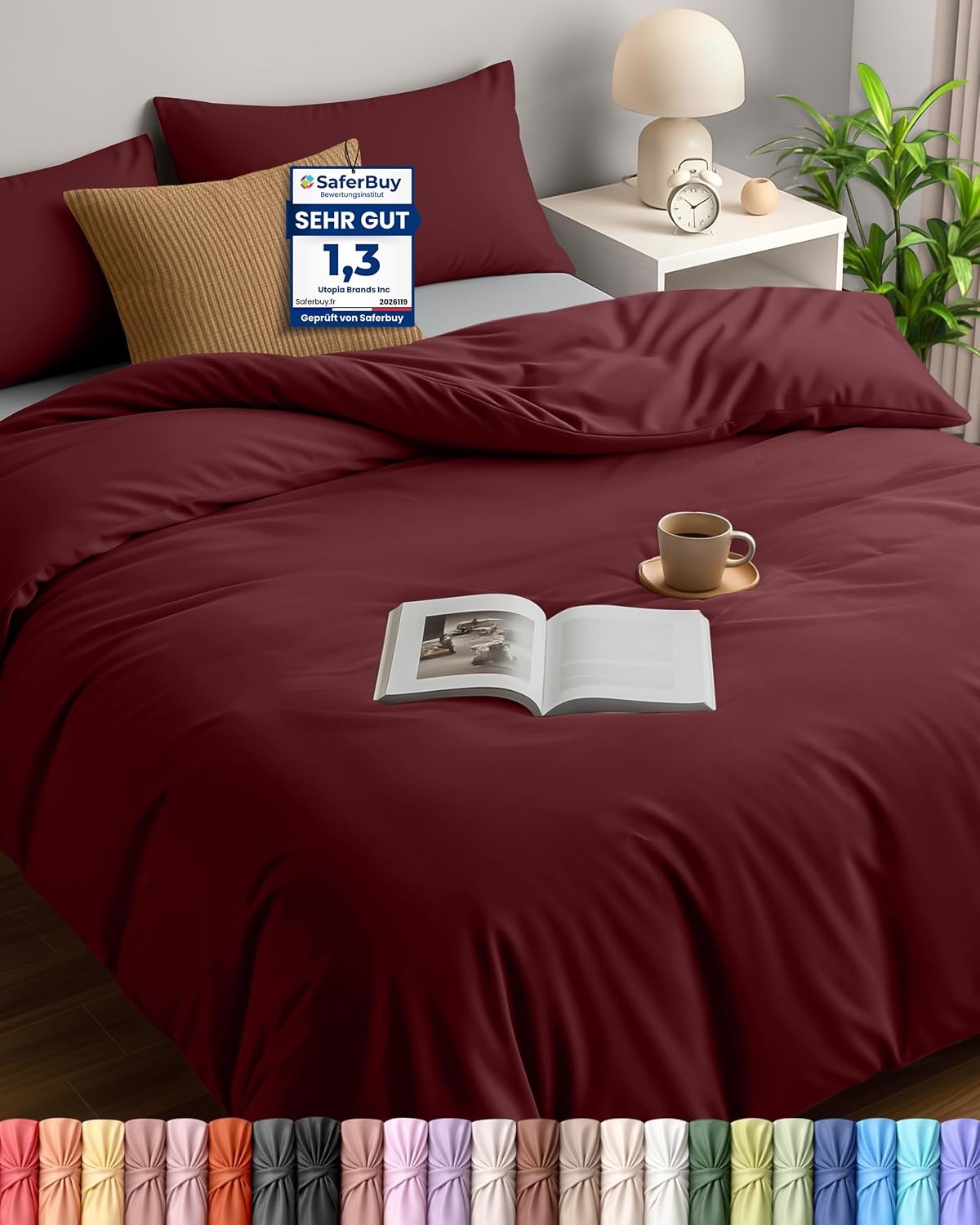 image:imageUtopia Bedding Bettwsche 135x200 cm 1 Kissenbezug 80x80 cm BlaugrnBurgund