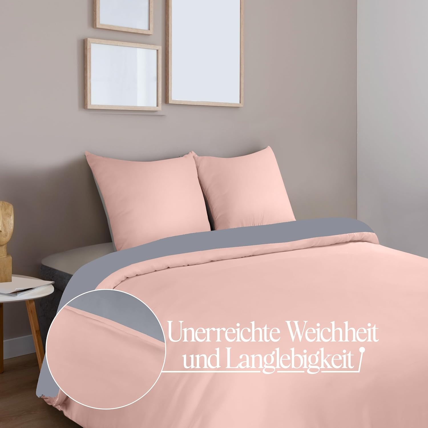 image:imageUtopia Bedding Bettwsche 135x200 cm 1 Kissenbezug 80x80 cm BlaugrnGrau Rosa