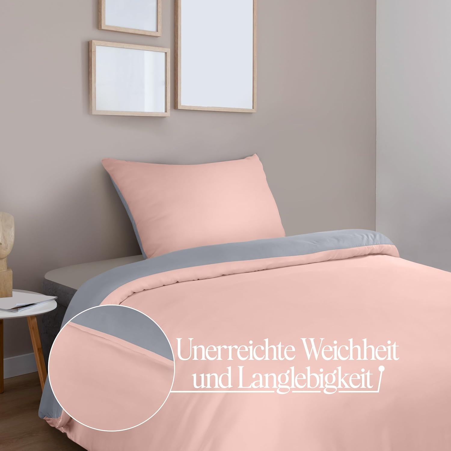 image:imageUtopia Bedding Bettwsche 135x200 cm 1 Kissenbezug 80x80 cm BlaugrnGrau Rosa