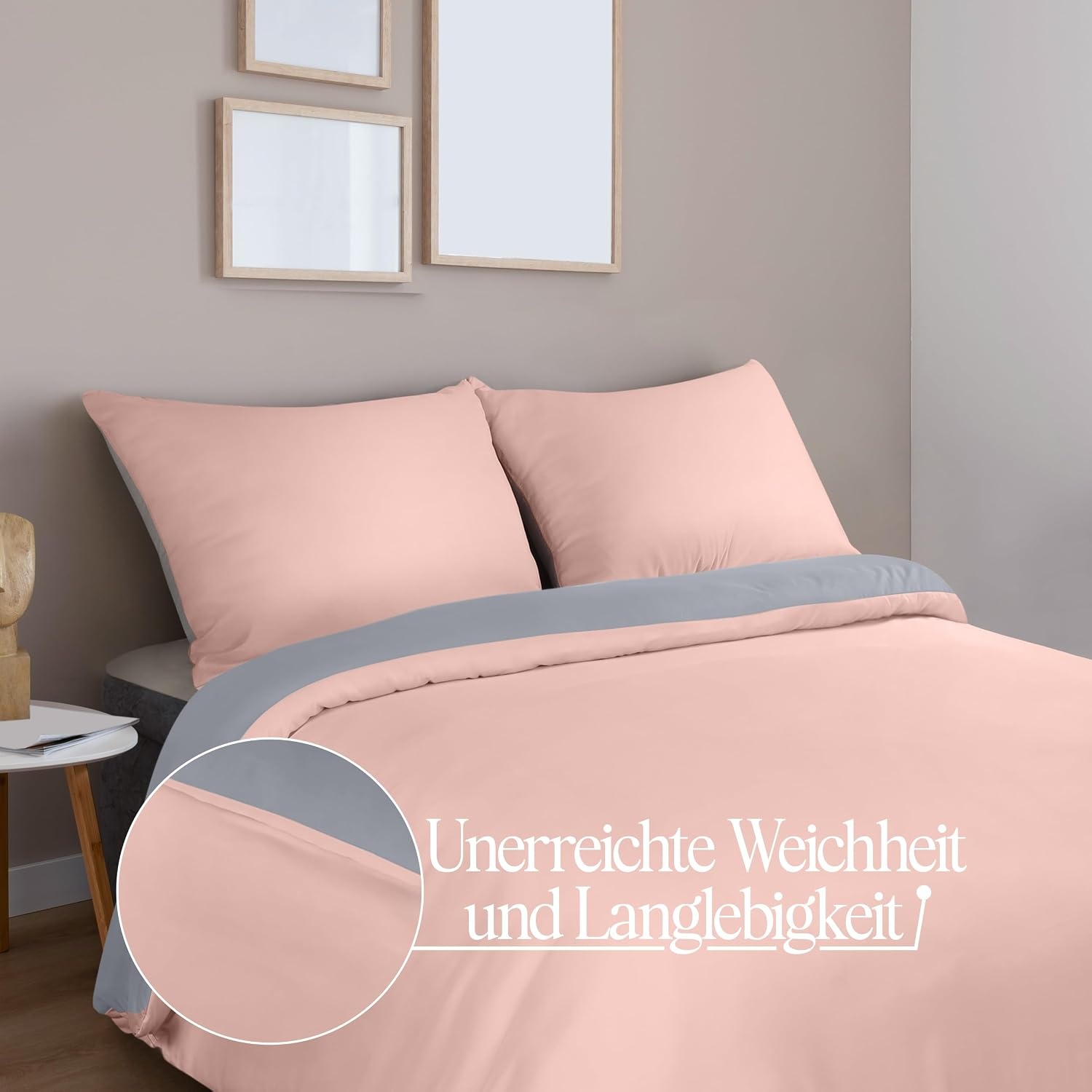 image:imageUtopia Bedding Bettwsche 135x200 cm 1 Kissenbezug 80x80 cm BlaugrnGrau Rosa