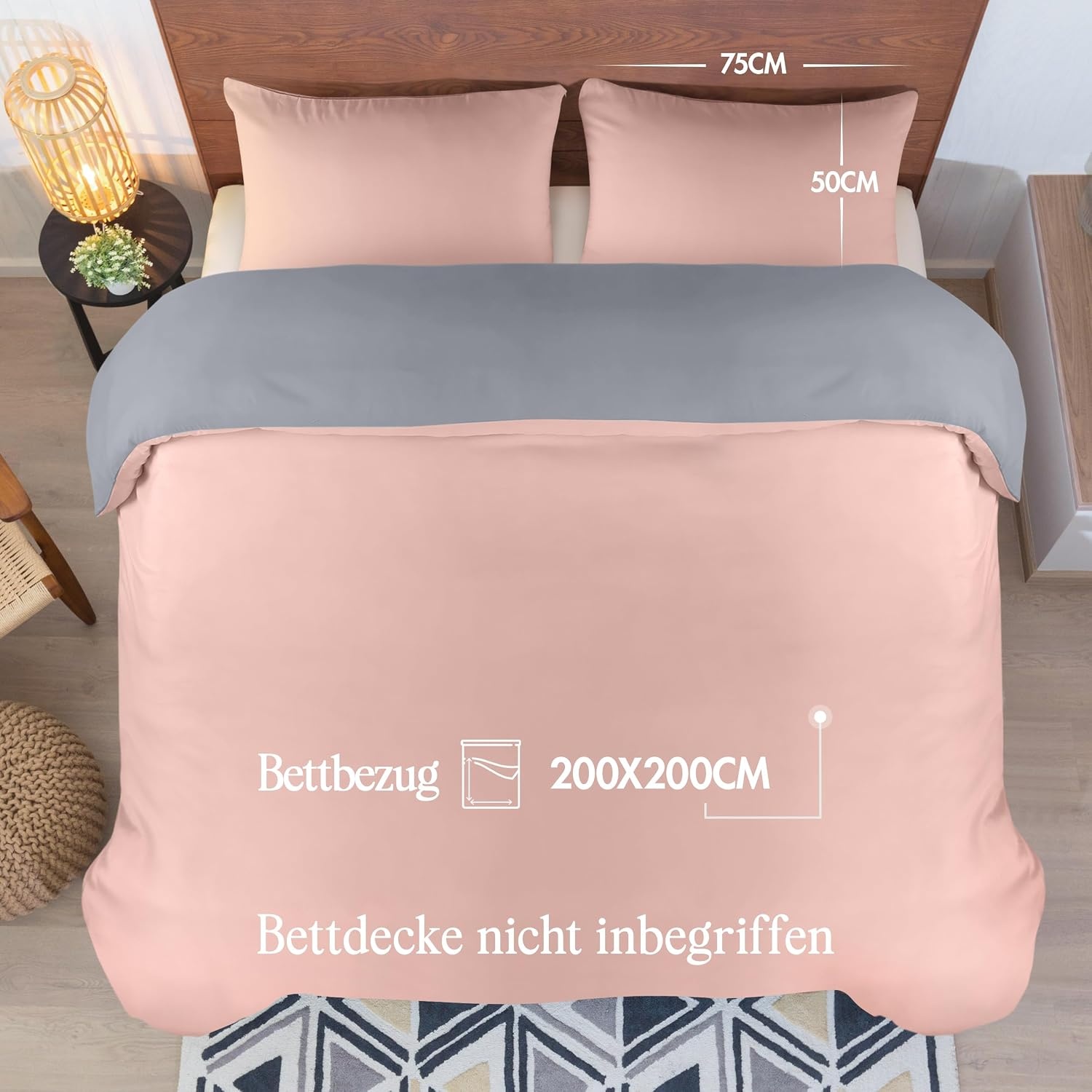 image:imageUtopia Bedding Bettwsche 135x200 cm 1 Kissenbezug 80x80 cm BlaugrnGrau Rosa