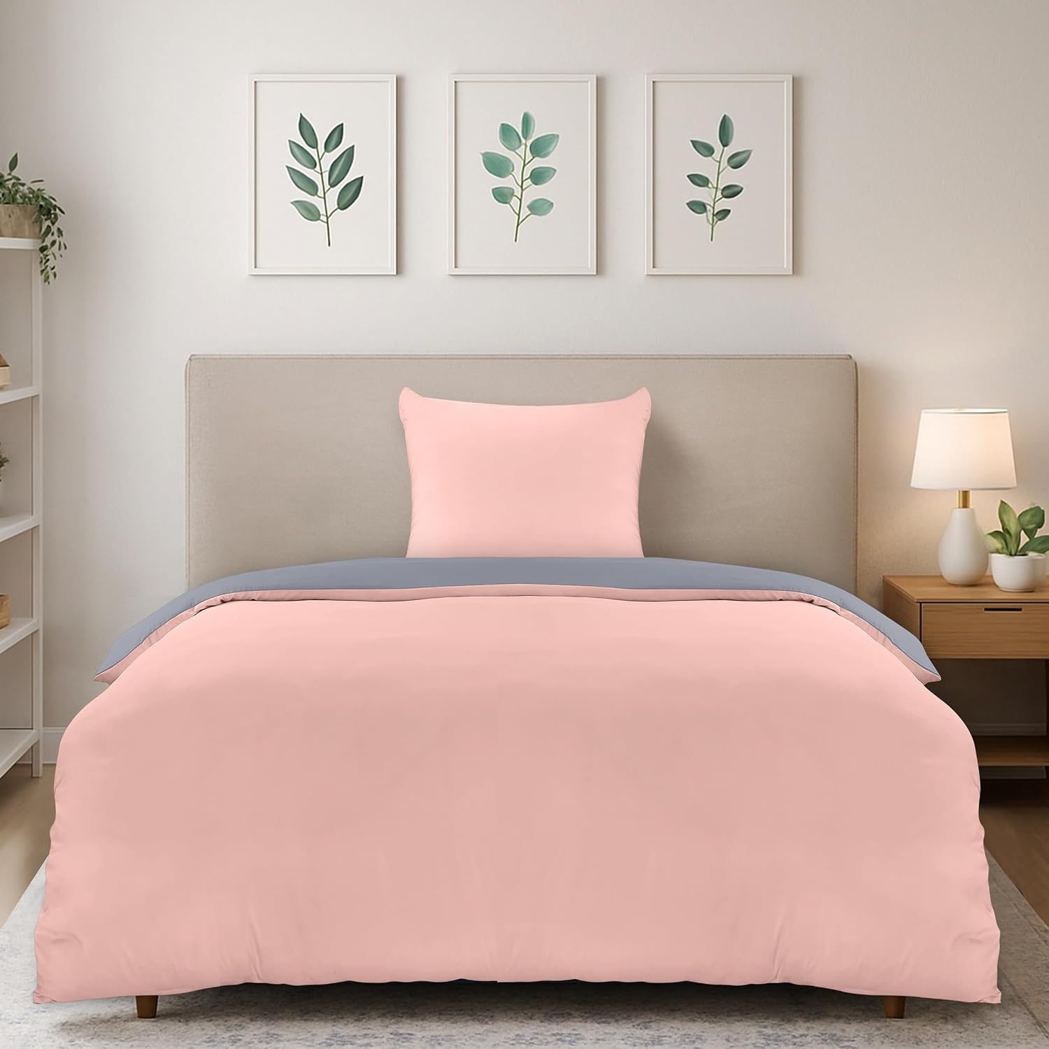 image:imageUtopia Bedding Bettwsche 135x200 cm 1 Kissenbezug 80x80 cm BlaugrnGrau Rosa
