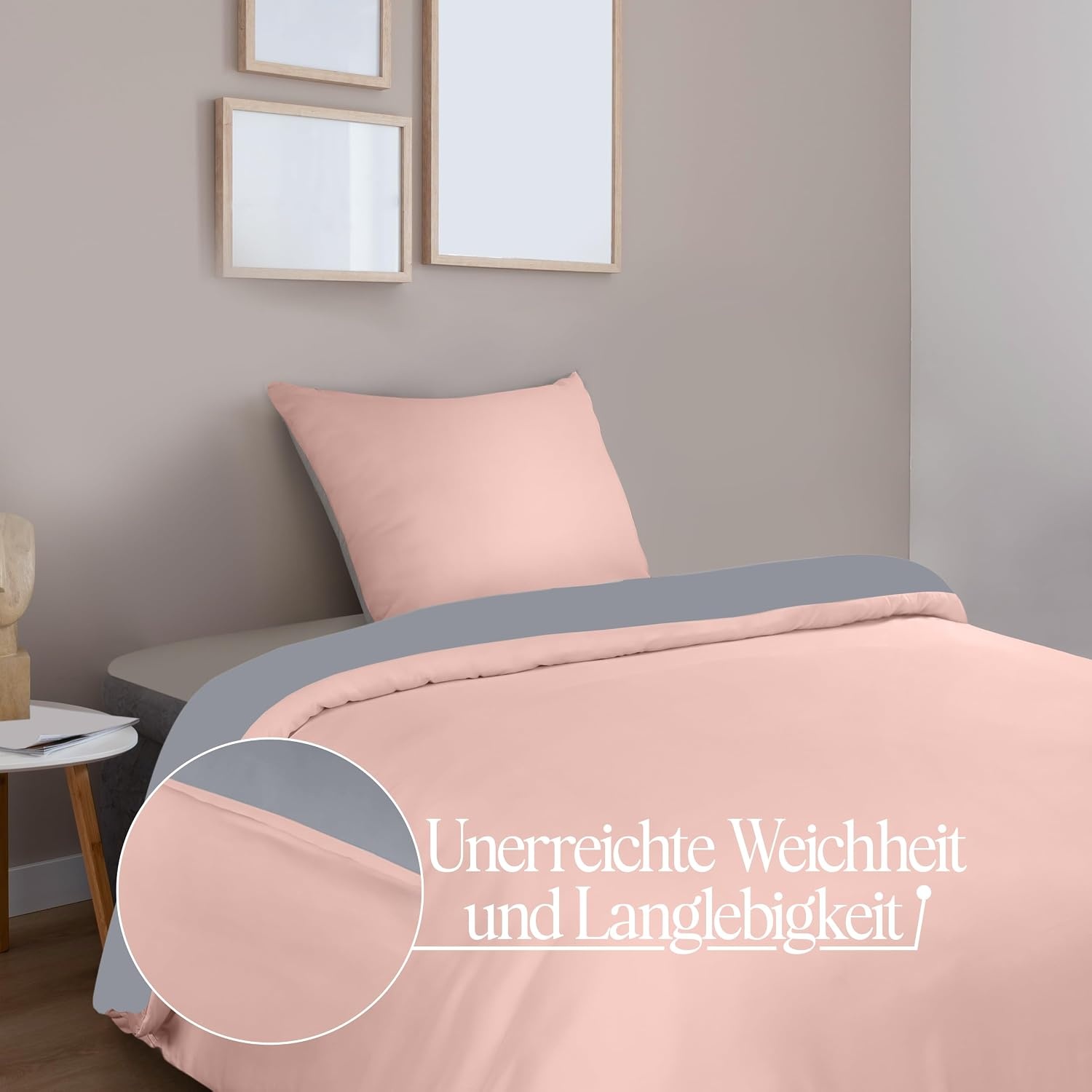 image:imageUtopia Bedding Bettwsche 135x200 cm 1 Kissenbezug 80x80 cm BlaugrnGrau Rosa