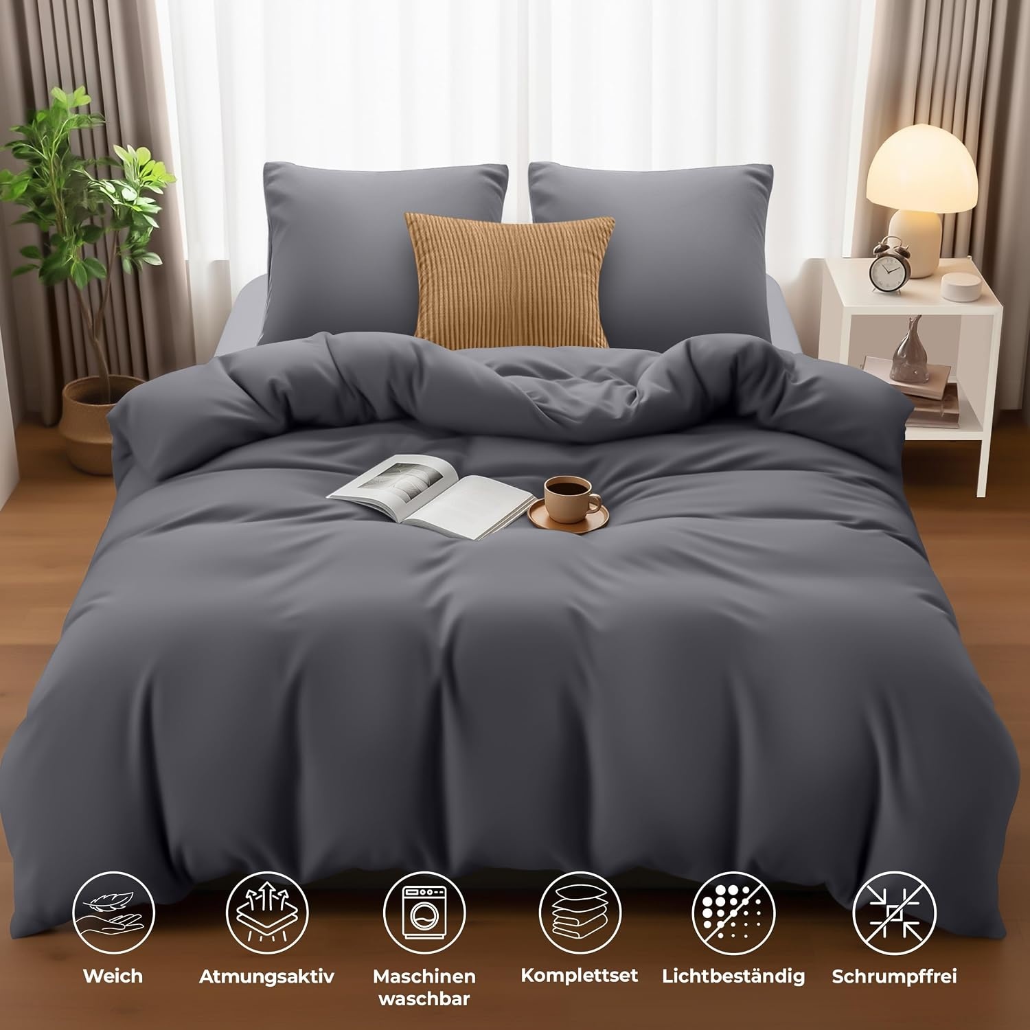 image:imageUtopia Bedding Bettwsche 135x200 cm 1 Kissenbezug 80x80 cm BlaugrnGrau
