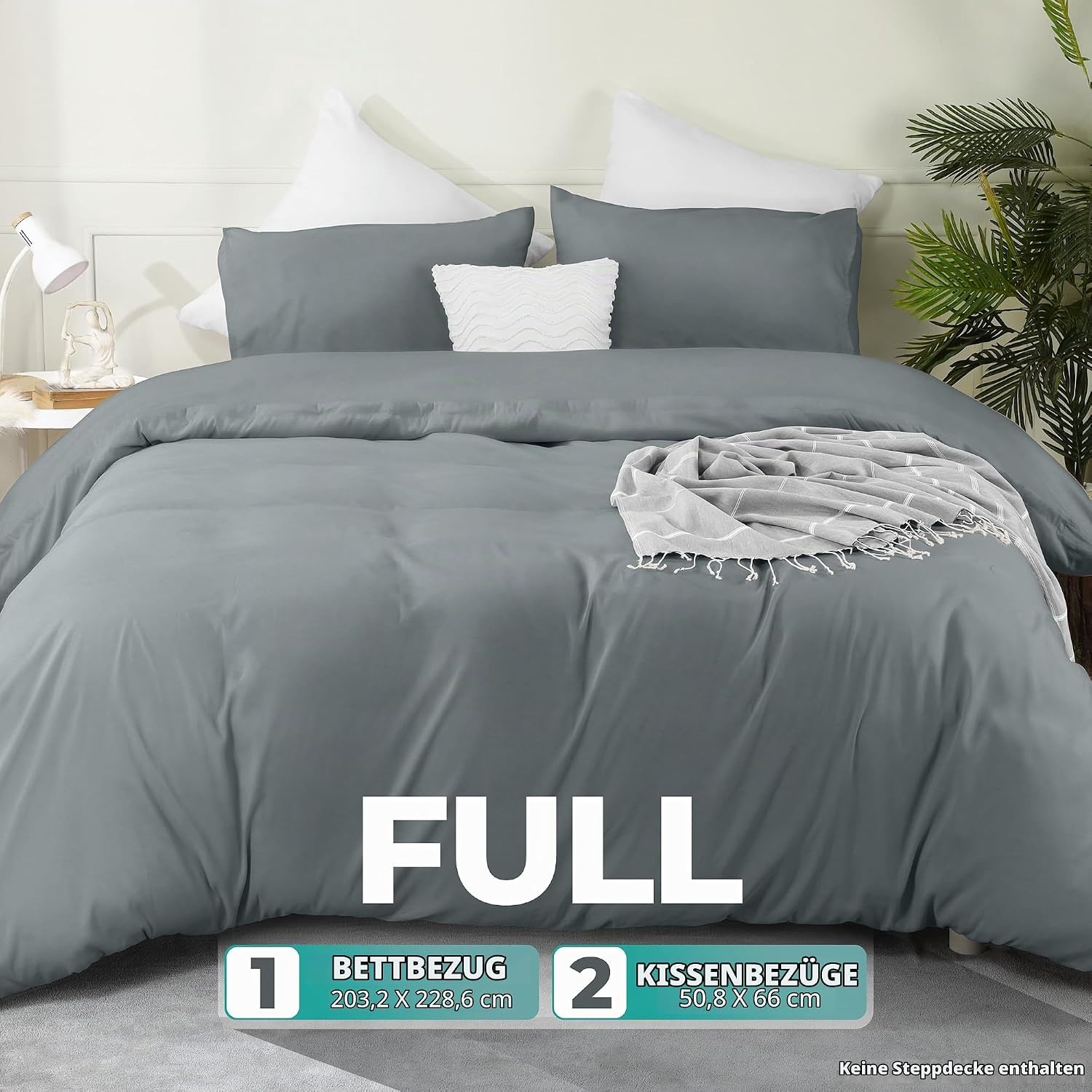 image:imageUtopia Bedding Bettwsche 135x200 cm 1 Kissenbezug 80x80 cm BlaugrnGrau