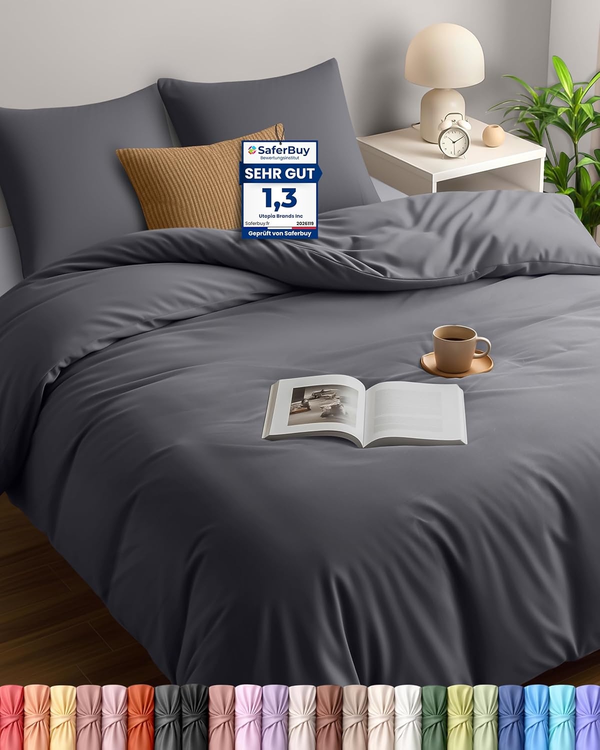 image:imageUtopia Bedding Bettwsche 135x200 cm 1 Kissenbezug 80x80 cm BlaugrnGrau