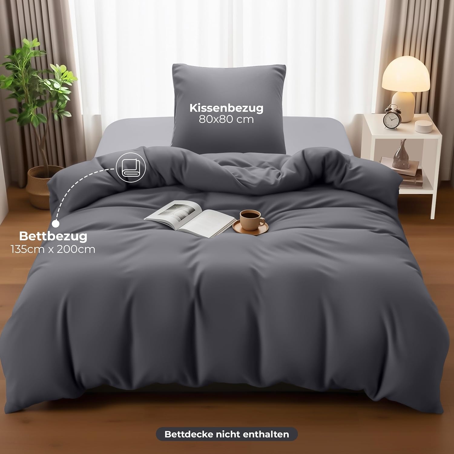 image:imageUtopia Bedding Bettwsche 135x200 cm 1 Kissenbezug 80x80 cm BlaugrnGrau