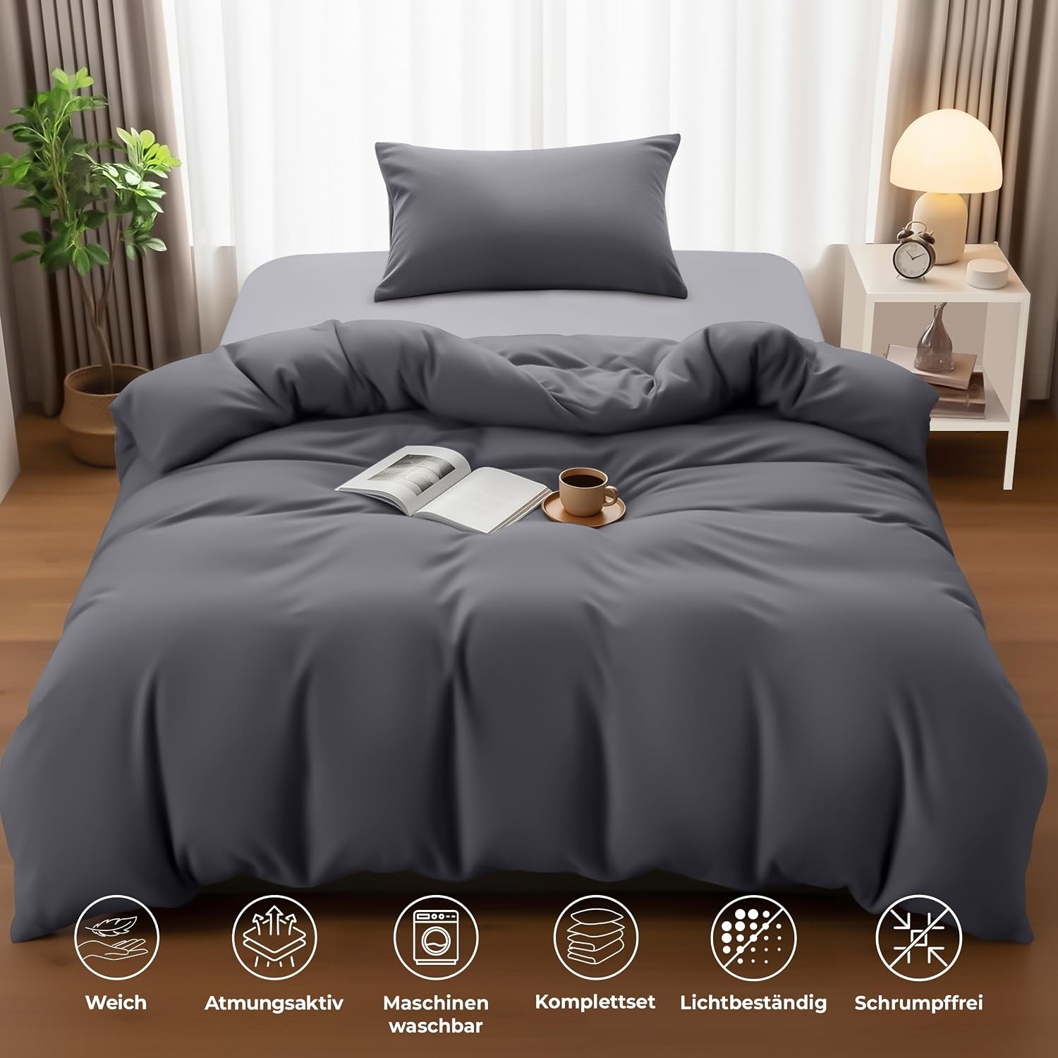 image:imageUtopia Bedding Bettwsche 135x200 cm 1 Kissenbezug 80x80 cm BlaugrnGrau