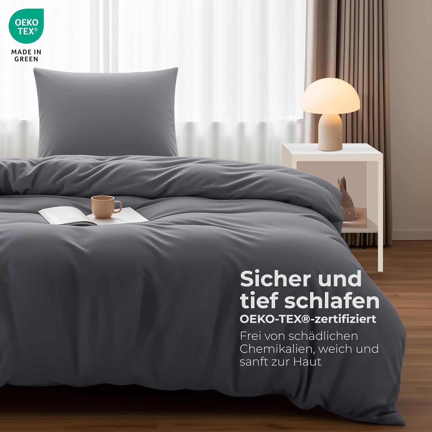 image:imageUtopia Bedding Bettwsche 135x200 cm 1 Kissenbezug 80x80 cm BlaugrnGrau