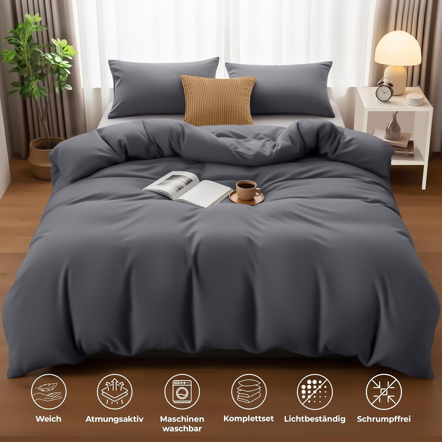 image:imageUtopia Bedding Bettwsche 135x200 cm 1 Kissenbezug 80x80 cm BlaugrnGrau