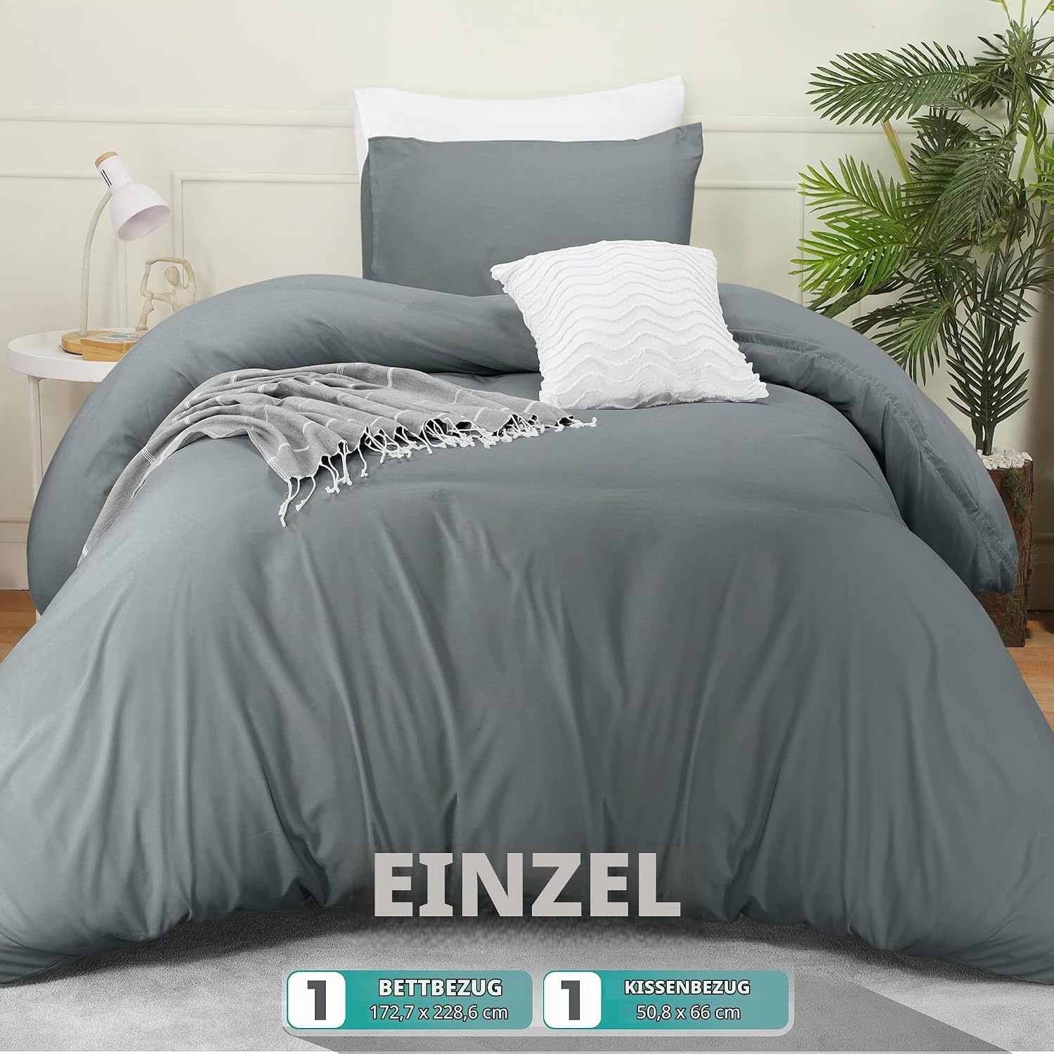 image:imageUtopia Bedding Bettwsche 135x200 cm 1 Kissenbezug 80x80 cm BlaugrnGrau