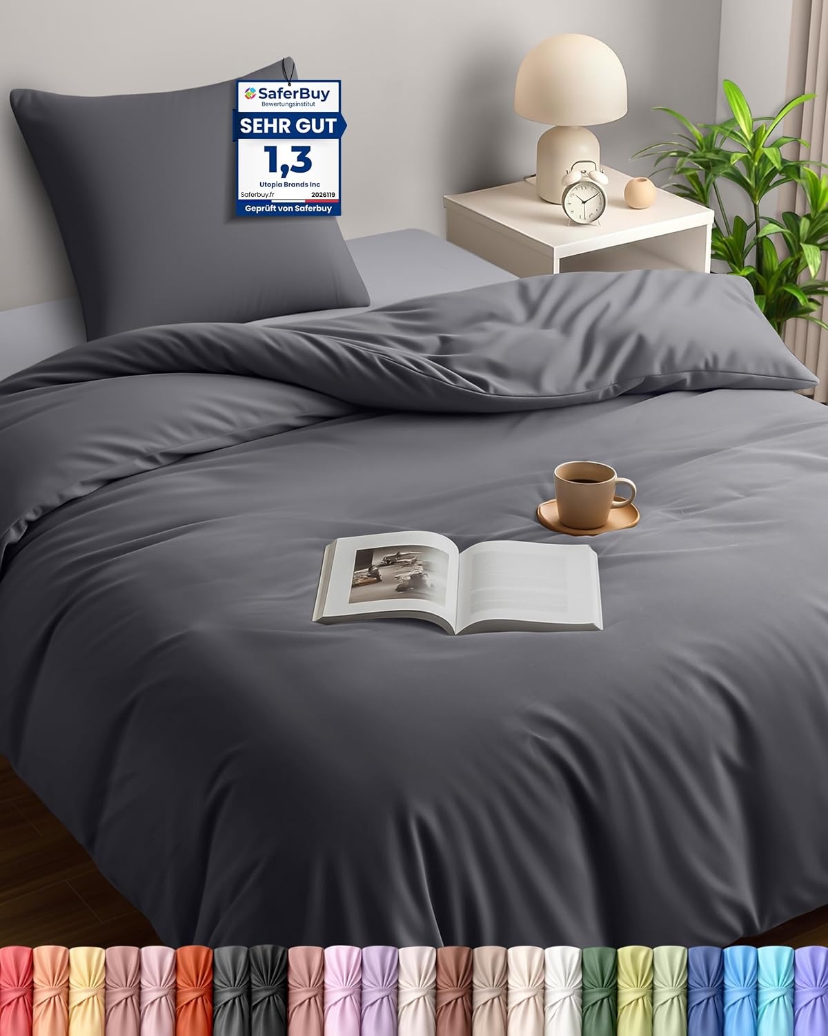 image:imageUtopia Bedding Bettwsche 135x200 cm 1 Kissenbezug 80x80 cm BlaugrnGrau