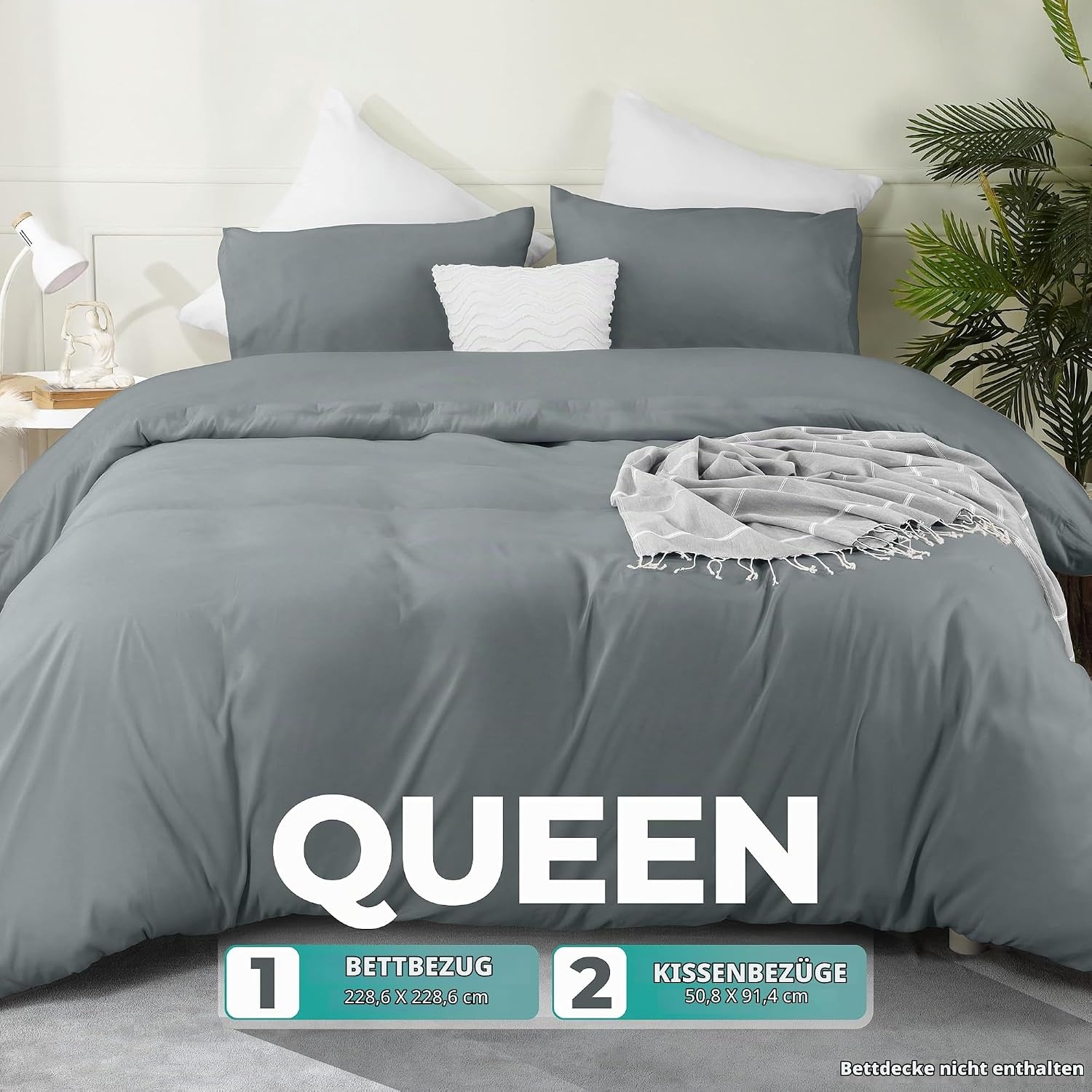 image:imageUtopia Bedding Bettwsche 135x200 cm 1 Kissenbezug 80x80 cm BlaugrnGrau