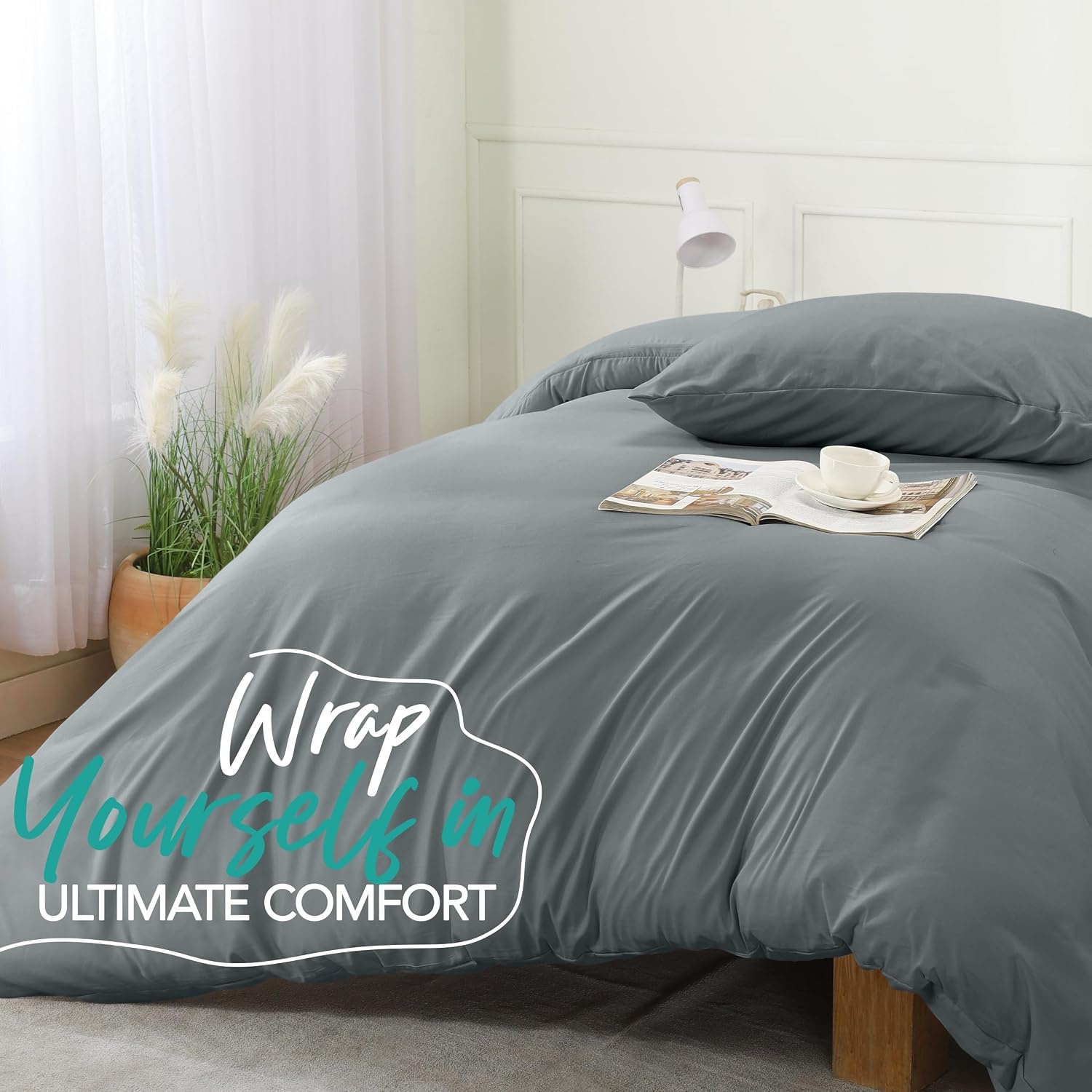image:imageUtopia Bedding Bettwsche 135x200 cm 1 Kissenbezug 80x80 cm BlaugrnGrau