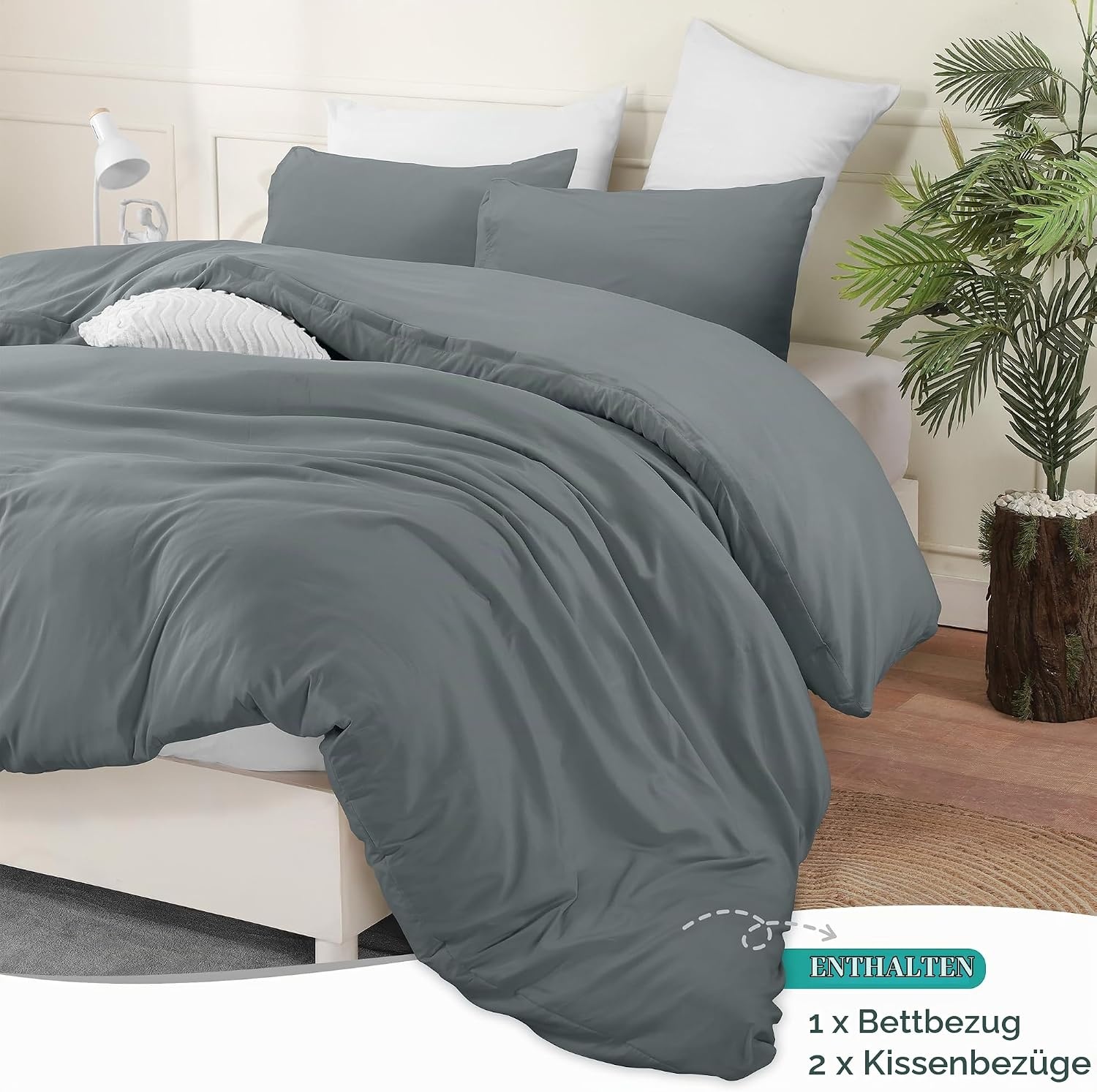 image:imageUtopia Bedding Bettwsche 135x200 cm 1 Kissenbezug 80x80 cm BlaugrnGrau