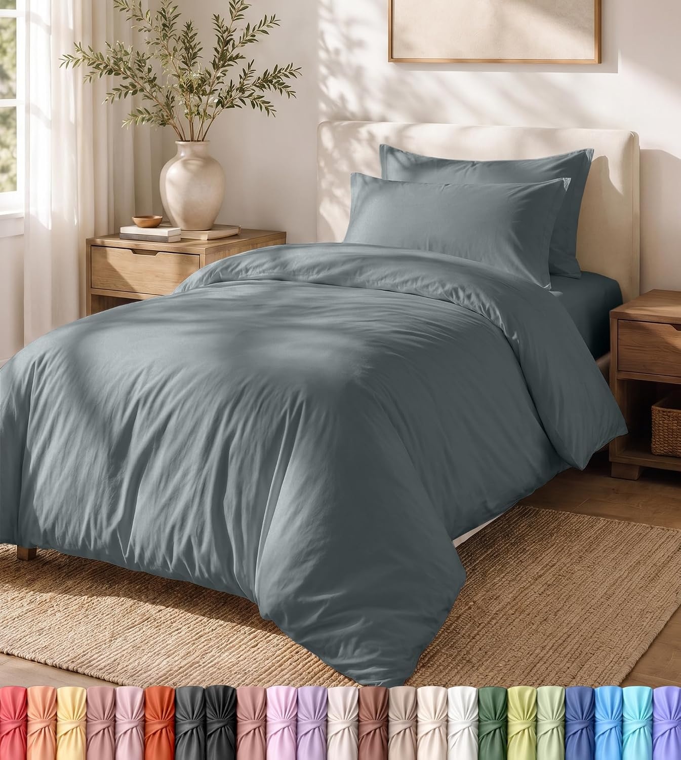 image:imageUtopia Bedding Bettwsche 135x200 cm 1 Kissenbezug 80x80 cm BlaugrnGrau