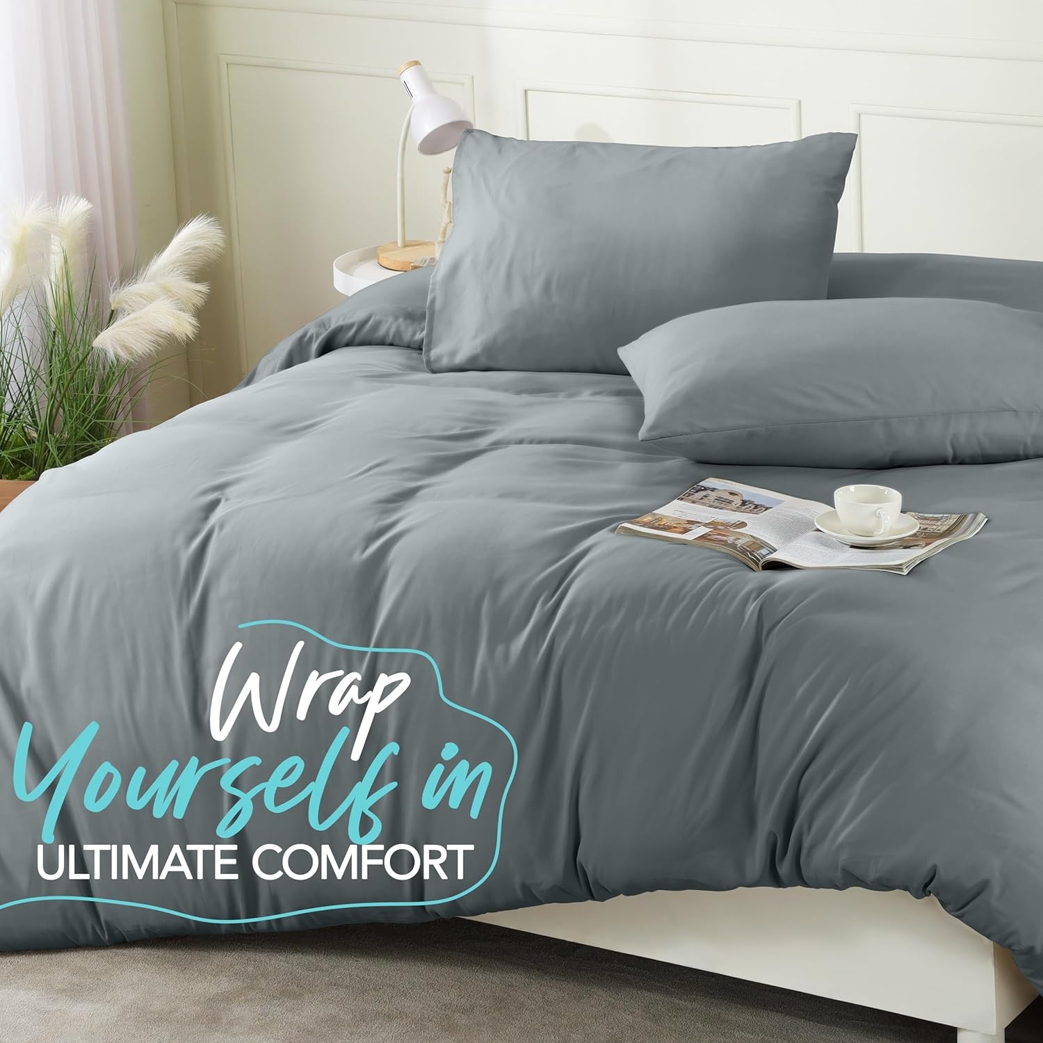 image:imageUtopia Bedding Bettwsche 135x200 cm 1 Kissenbezug 80x80 cm BlaugrnGrau