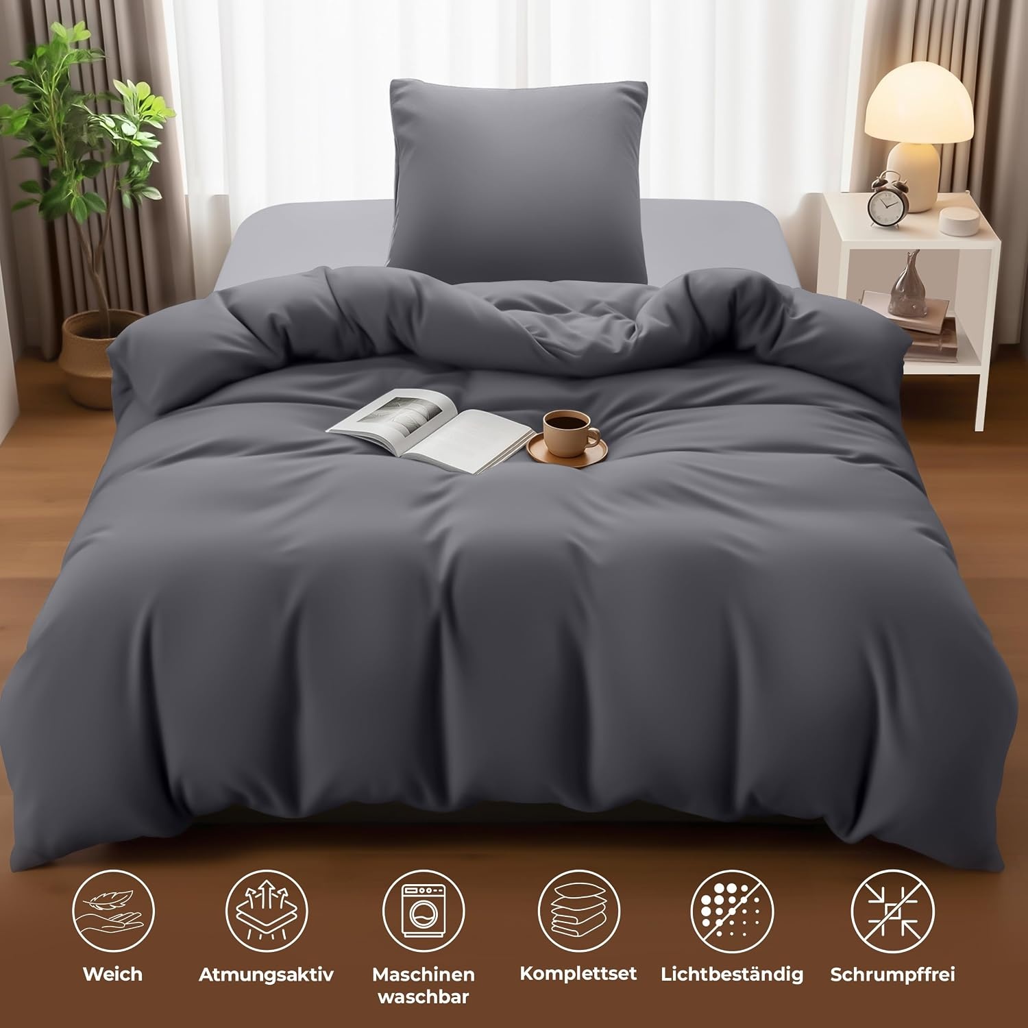 image:imageUtopia Bedding Bettwsche 135x200 cm 1 Kissenbezug 80x80 cm BlaugrnGrau
