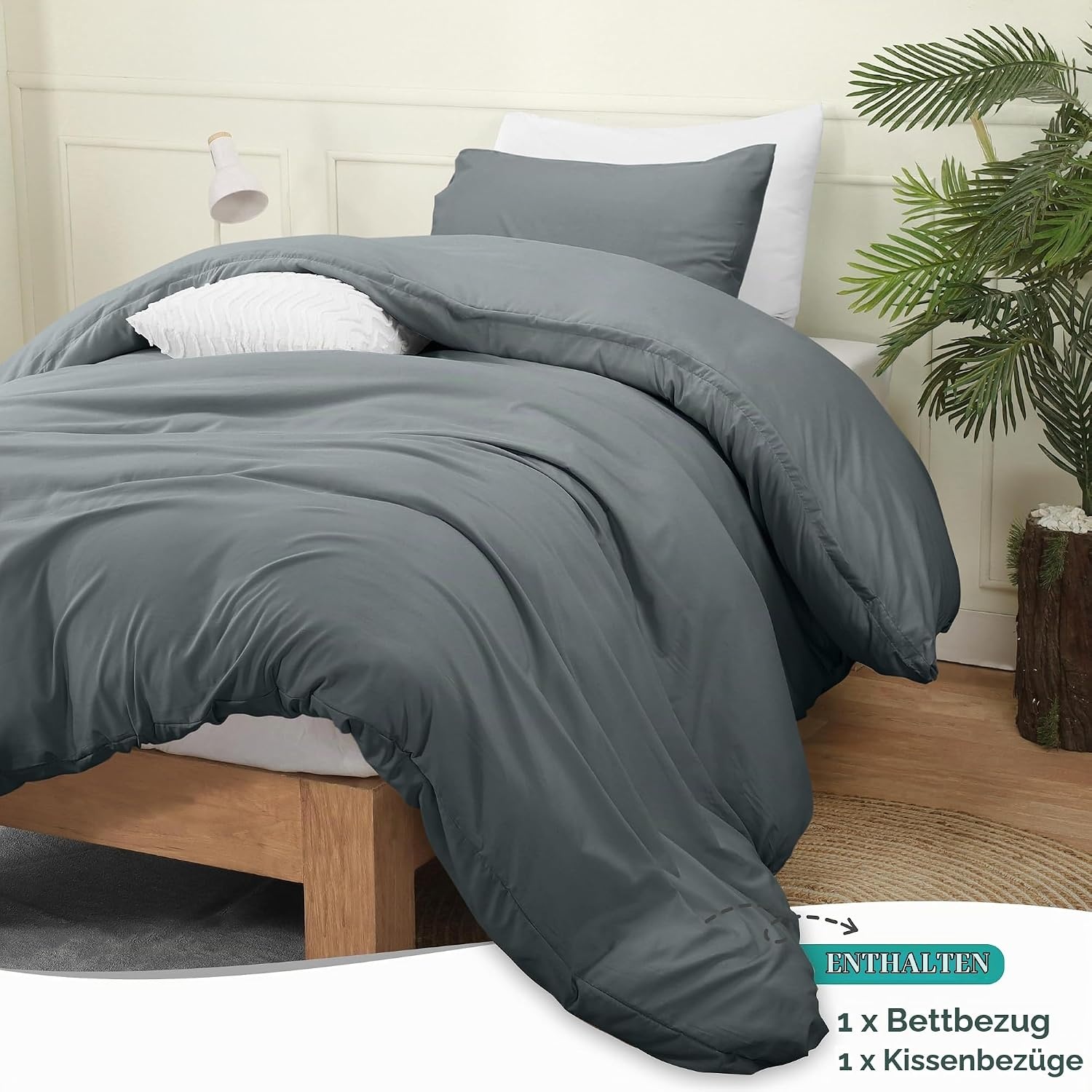 image:imageUtopia Bedding Bettwsche 135x200 cm 1 Kissenbezug 80x80 cm BlaugrnGrau