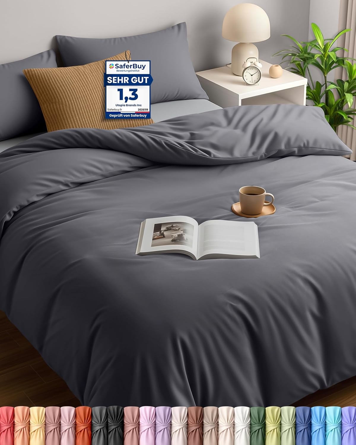image:imageUtopia Bedding Bettwsche 135x200 cm 1 Kissenbezug 80x80 cm BlaugrnGrau