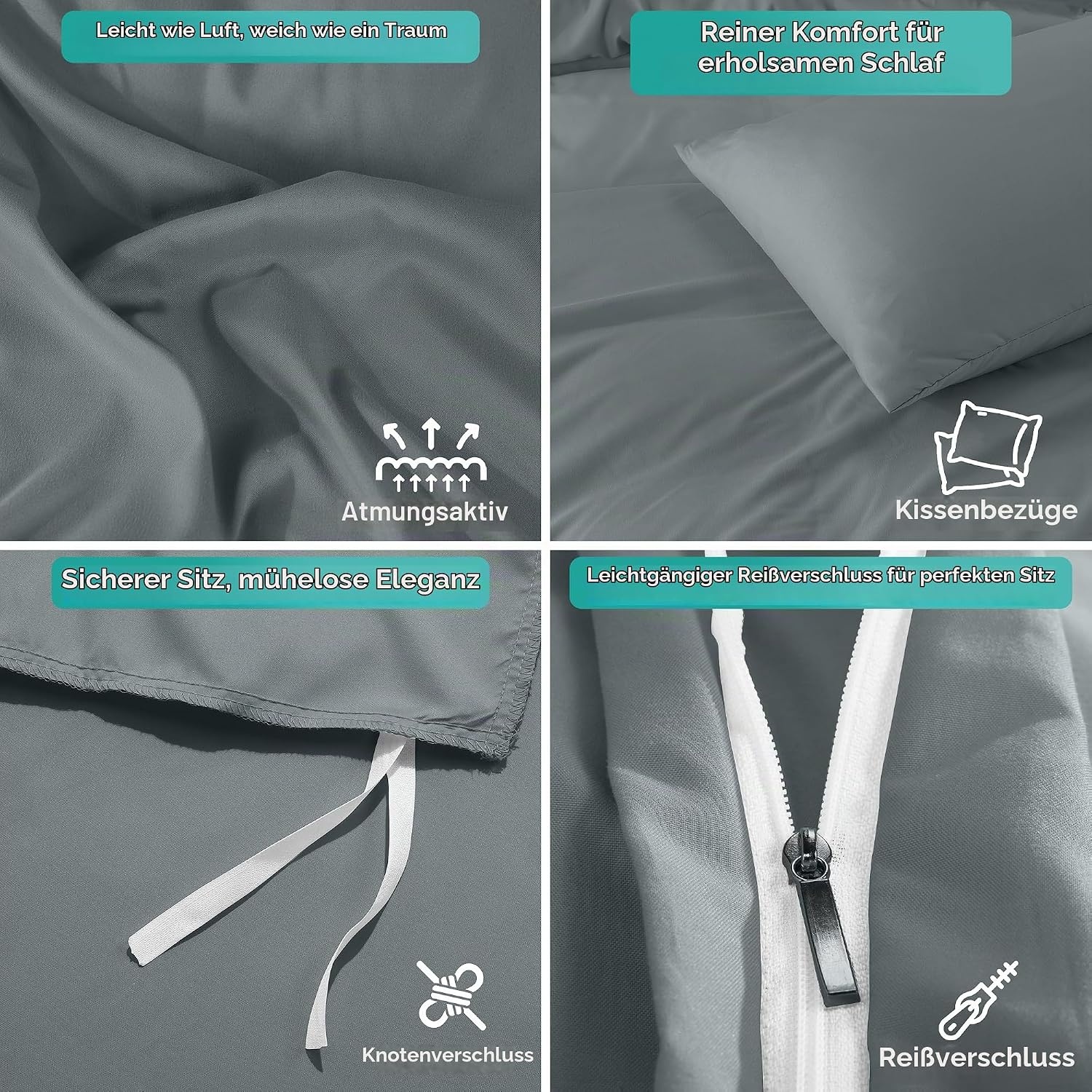 image:imageUtopia Bedding Bettwsche 135x200 cm 1 Kissenbezug 80x80 cm BlaugrnGrau