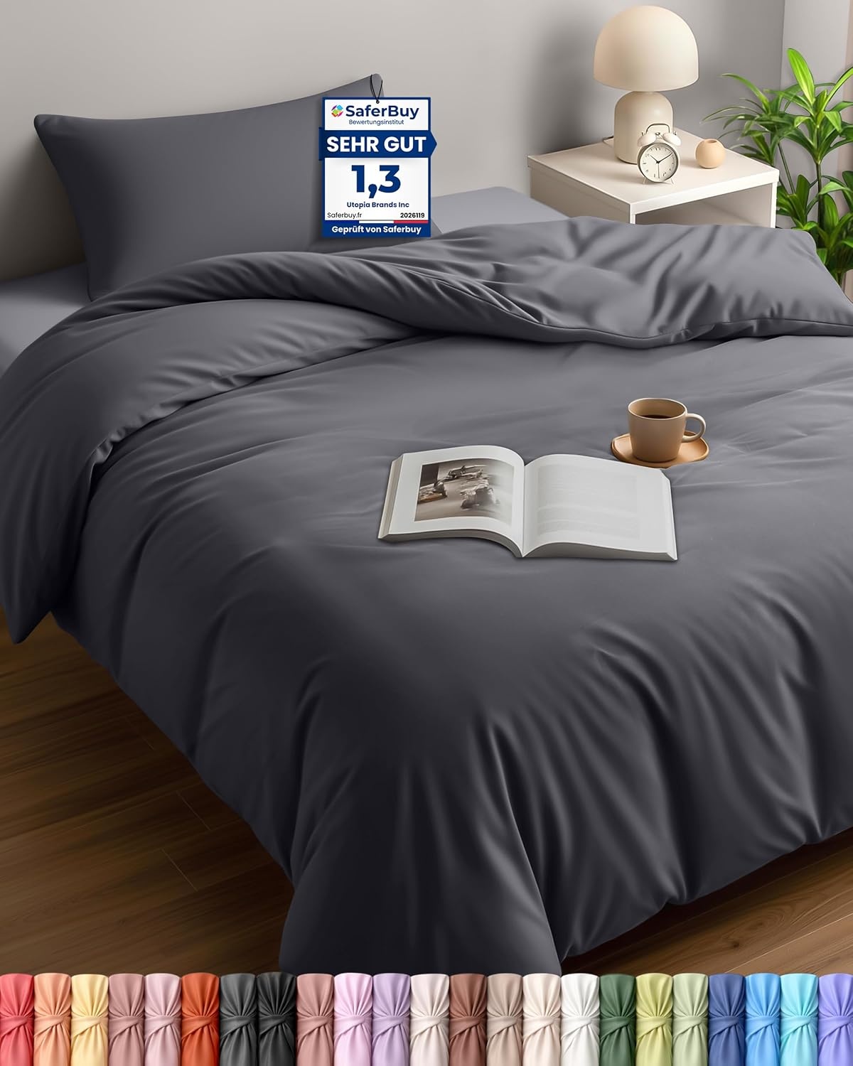 image:imageUtopia Bedding Bettwsche 135x200 cm 1 Kissenbezug 80x80 cm BlaugrnGrau