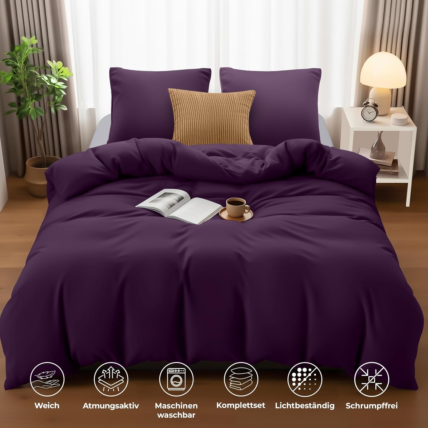 image:imageUtopia Bedding Bettwsche 135x200 cm 1 Kissenbezug 80x80 cm BlaugrnLila