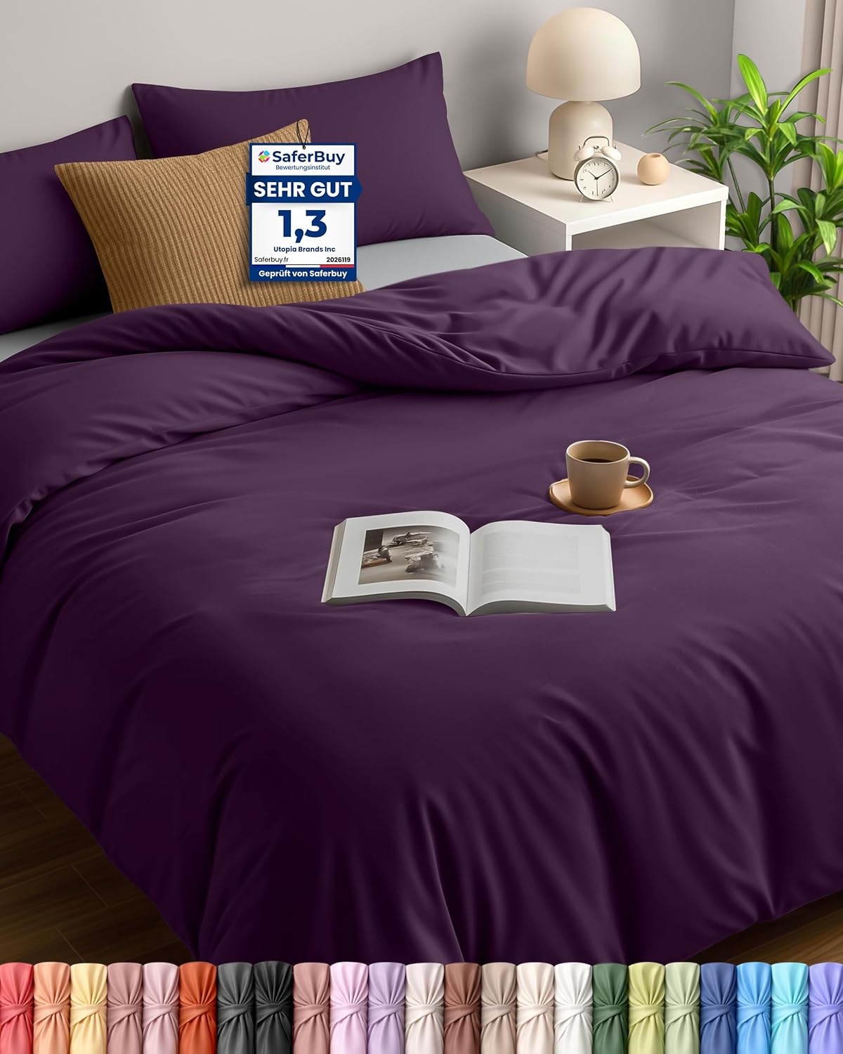 image:imageUtopia Bedding Bettwsche 135x200 cm 1 Kissenbezug 80x80 cm BlaugrnLila