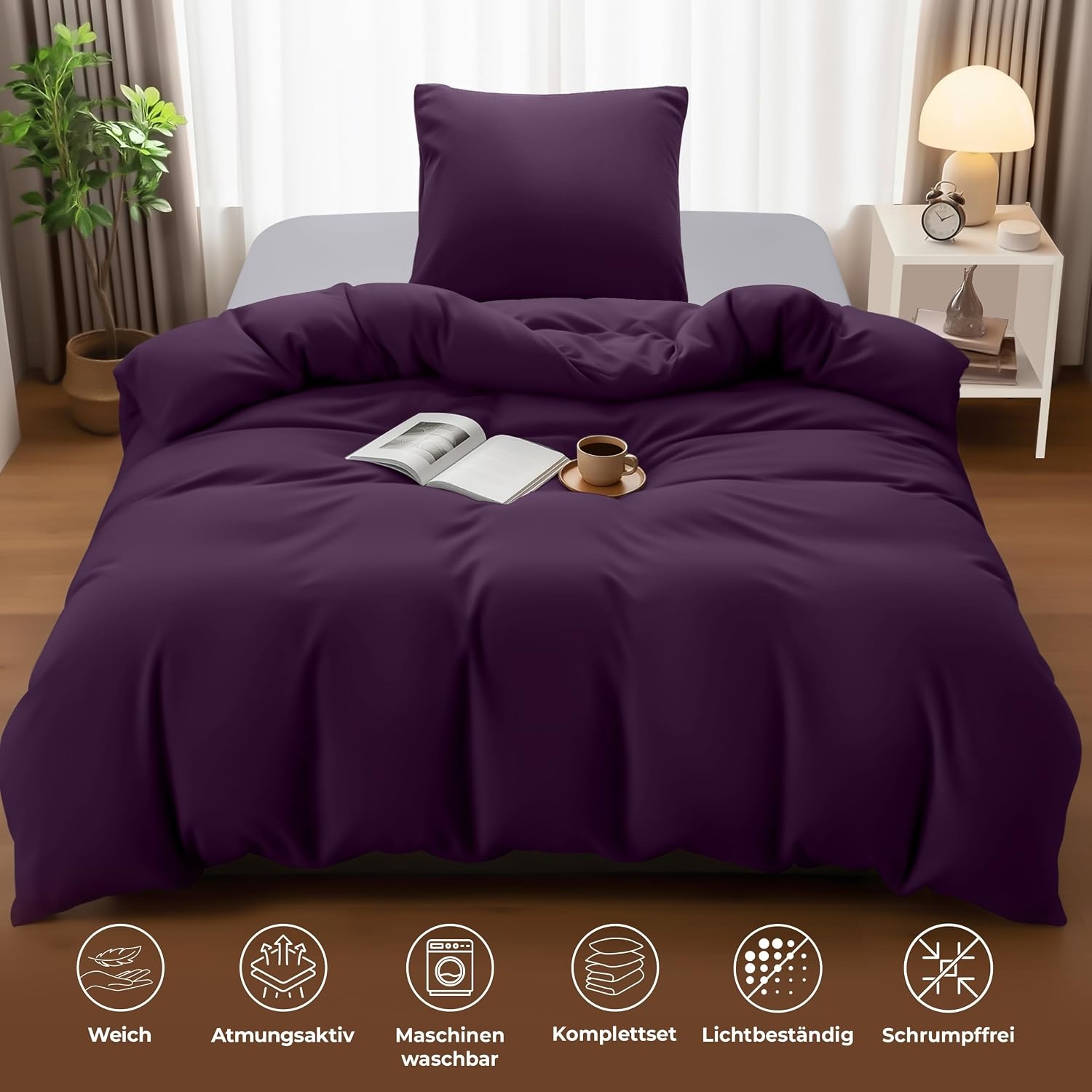 image:imageUtopia Bedding Bettwsche 135x200 cm 1 Kissenbezug 80x80 cm BlaugrnLila