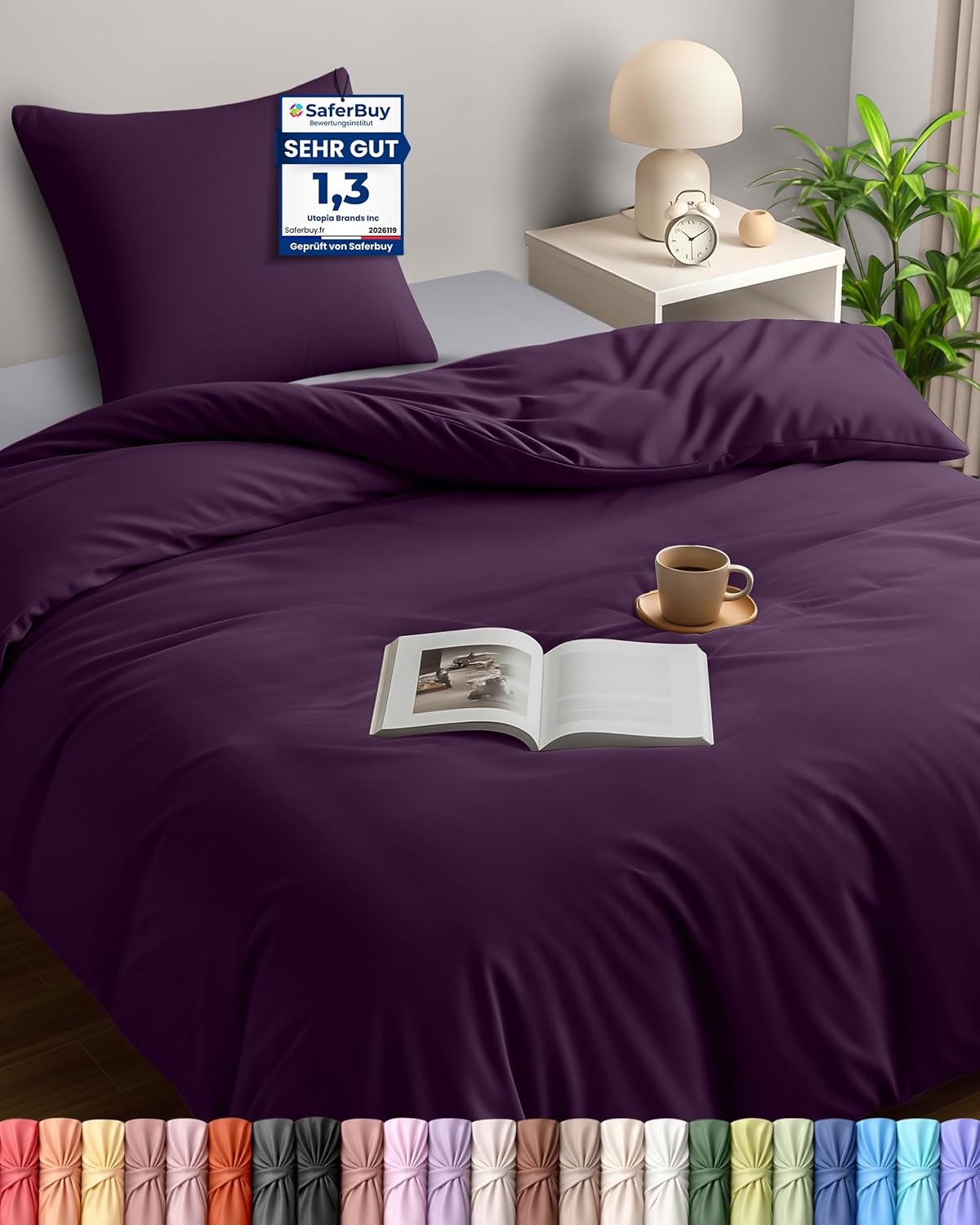 image:imageUtopia Bedding Bettwsche 135x200 cm 1 Kissenbezug 80x80 cm BlaugrnLila