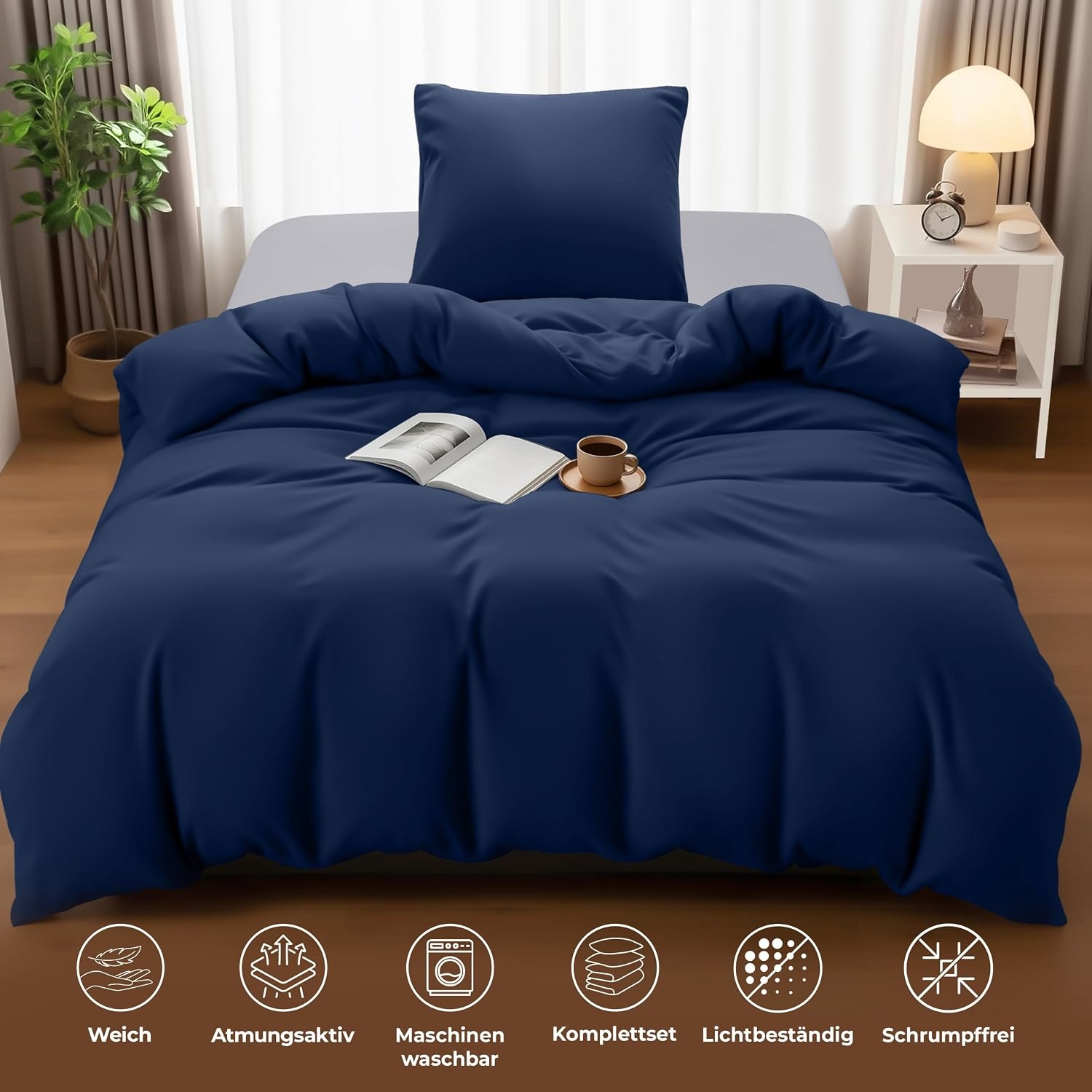 image:imageUtopia Bedding Bettwsche 135x200 cm 1 Kissenbezug 80x80 cm BlaugrnMarineblau