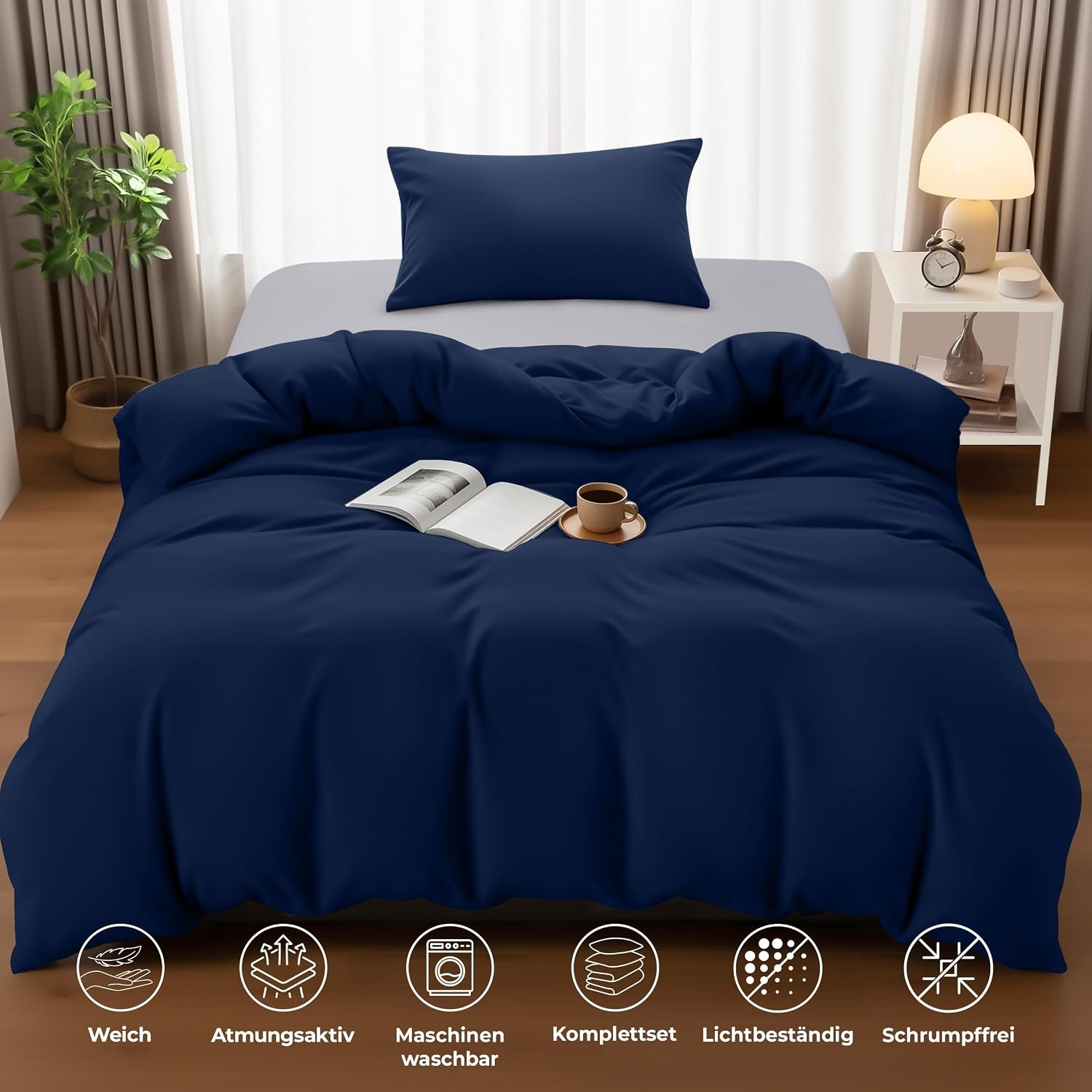image:imageUtopia Bedding Bettwsche 135x200 cm 1 Kissenbezug 80x80 cm BlaugrnMarineblau