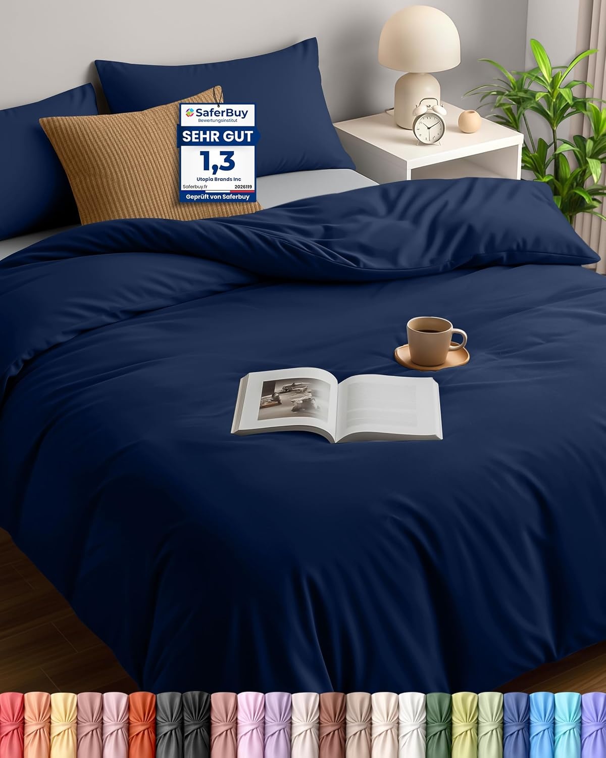 image:imageUtopia Bedding Bettwsche 135x200 cm 1 Kissenbezug 80x80 cm BlaugrnMarineblau
