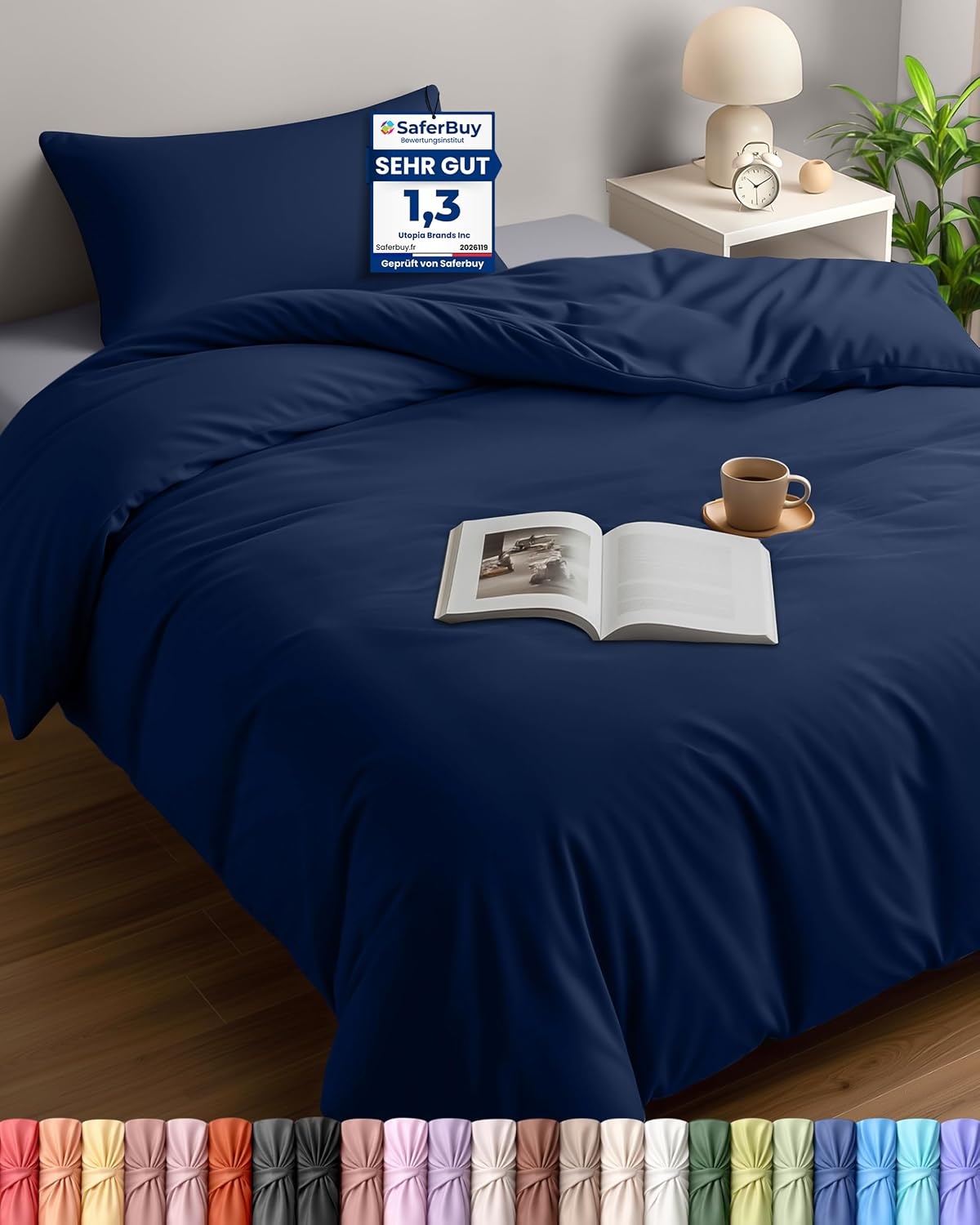image:imageUtopia Bedding Bettwsche 135x200 cm 1 Kissenbezug 80x80 cm BlaugrnMarineblau