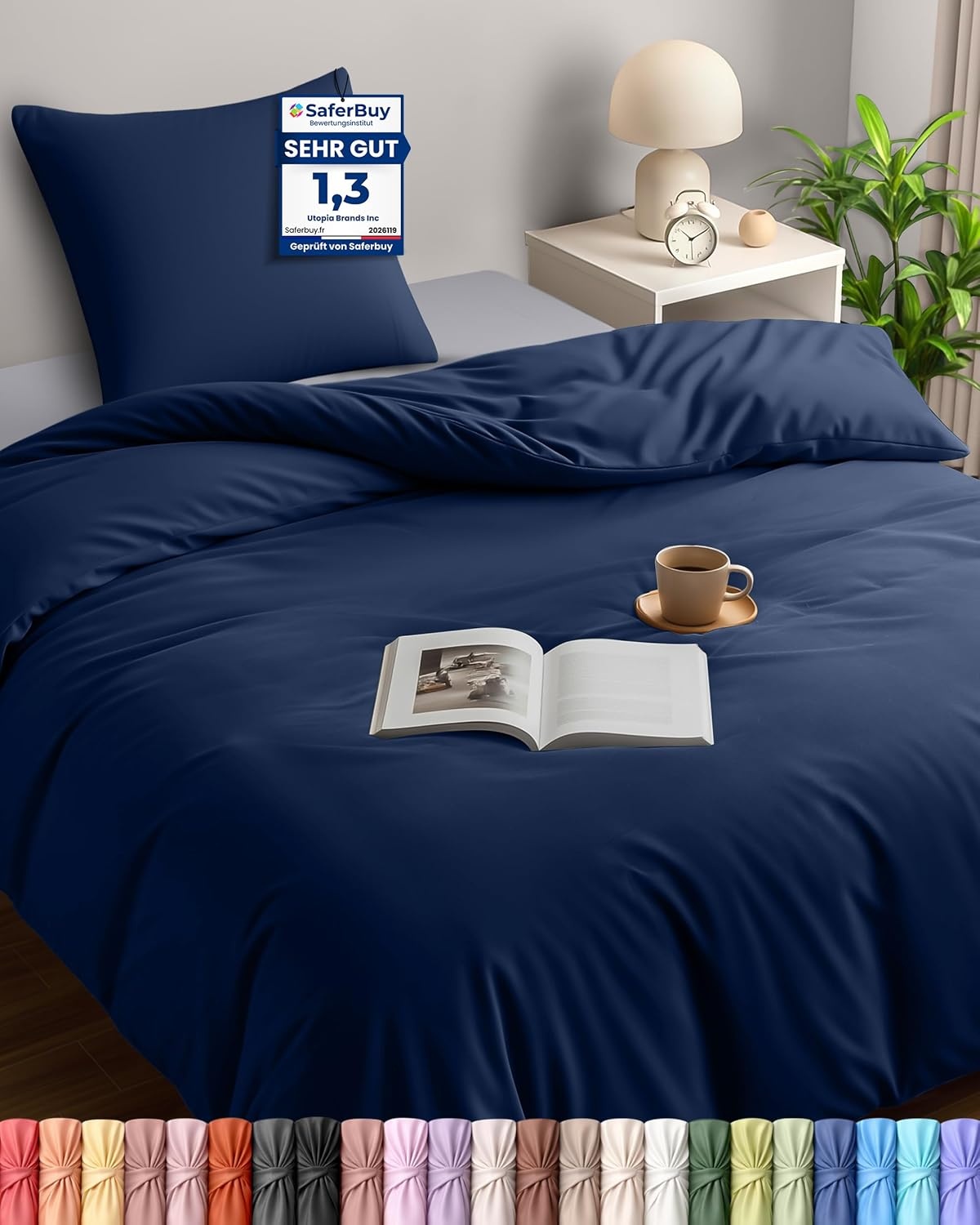 image:imageUtopia Bedding Bettwsche 135x200 cm 1 Kissenbezug 80x80 cm BlaugrnMarineblau