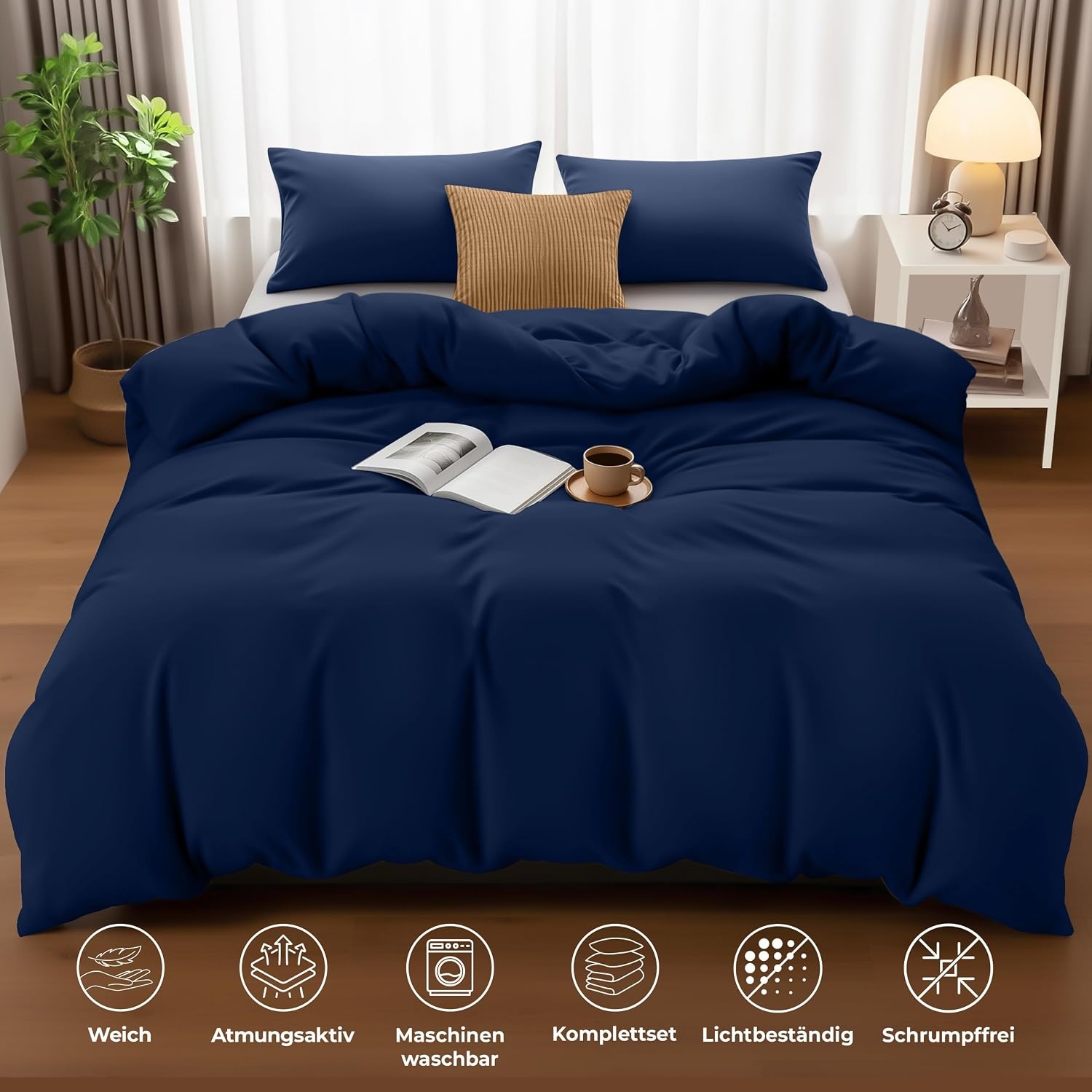 image:imageUtopia Bedding Bettwsche 135x200 cm 1 Kissenbezug 80x80 cm BlaugrnMarineblau