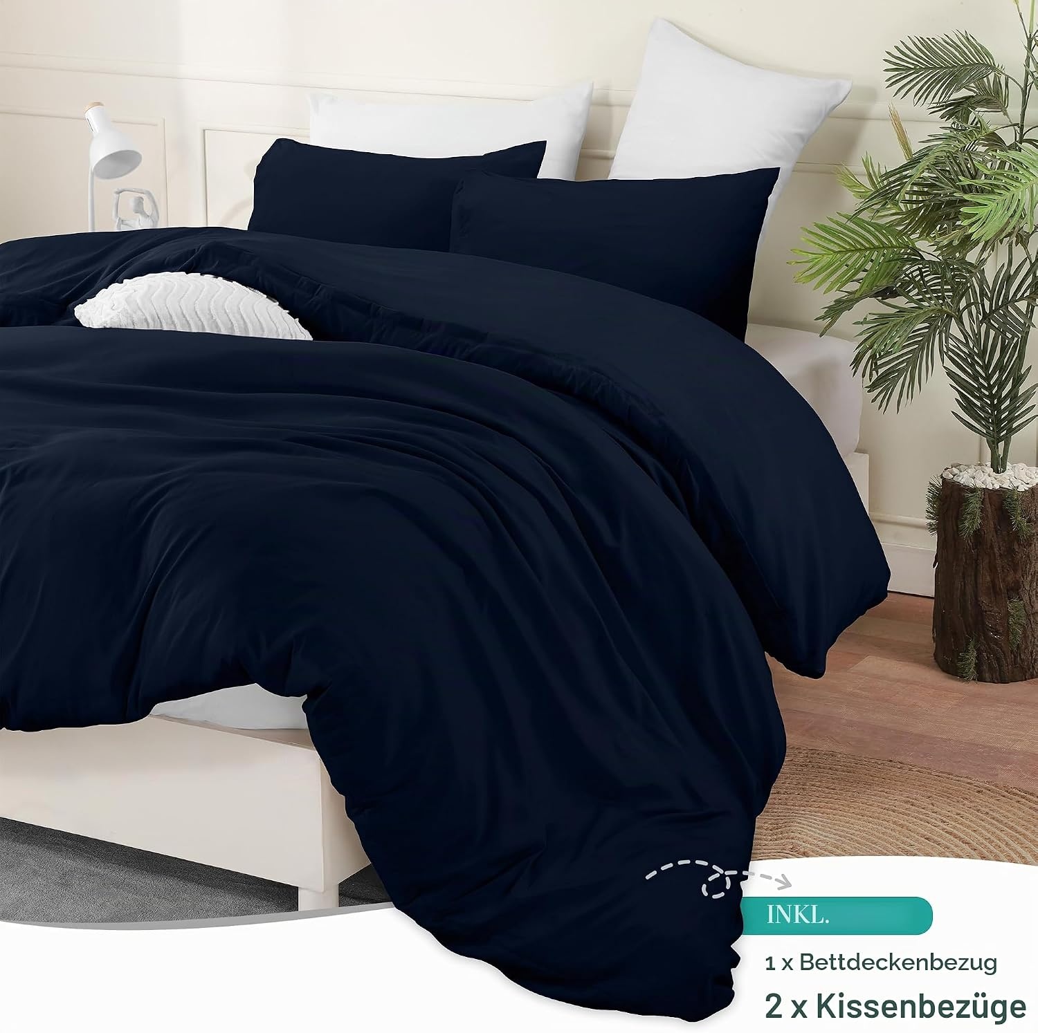 image:imageUtopia Bedding Bettwsche 135x200 cm 1 Kissenbezug 80x80 cm BlaugrnMarineblau