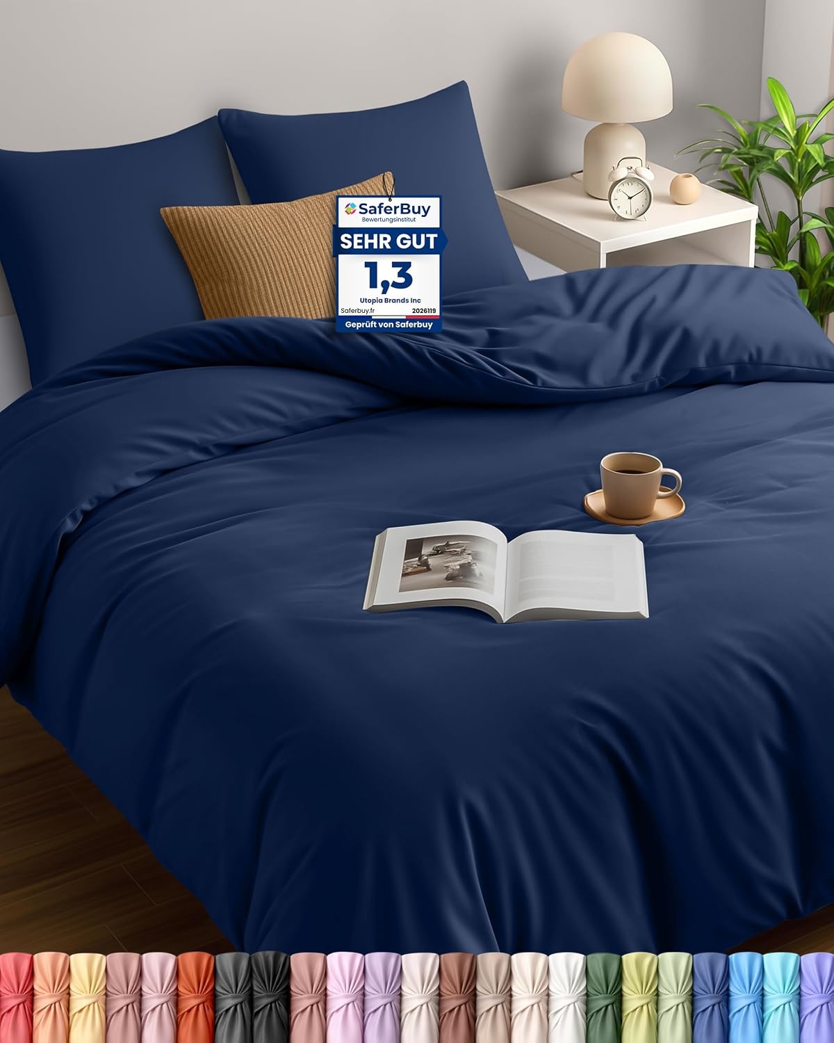 image:imageUtopia Bedding Bettwsche 135x200 cm 1 Kissenbezug 80x80 cm BlaugrnMarineblau