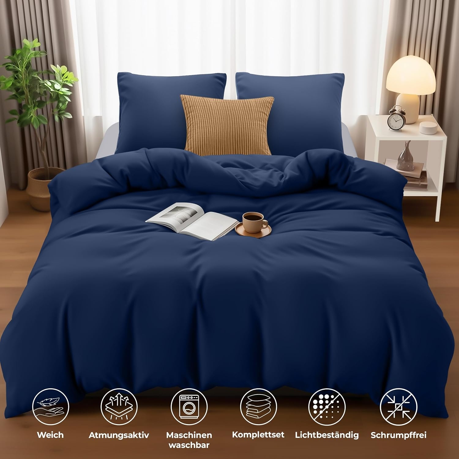 image:imageUtopia Bedding Bettwsche 135x200 cm 1 Kissenbezug 80x80 cm BlaugrnMarineblau