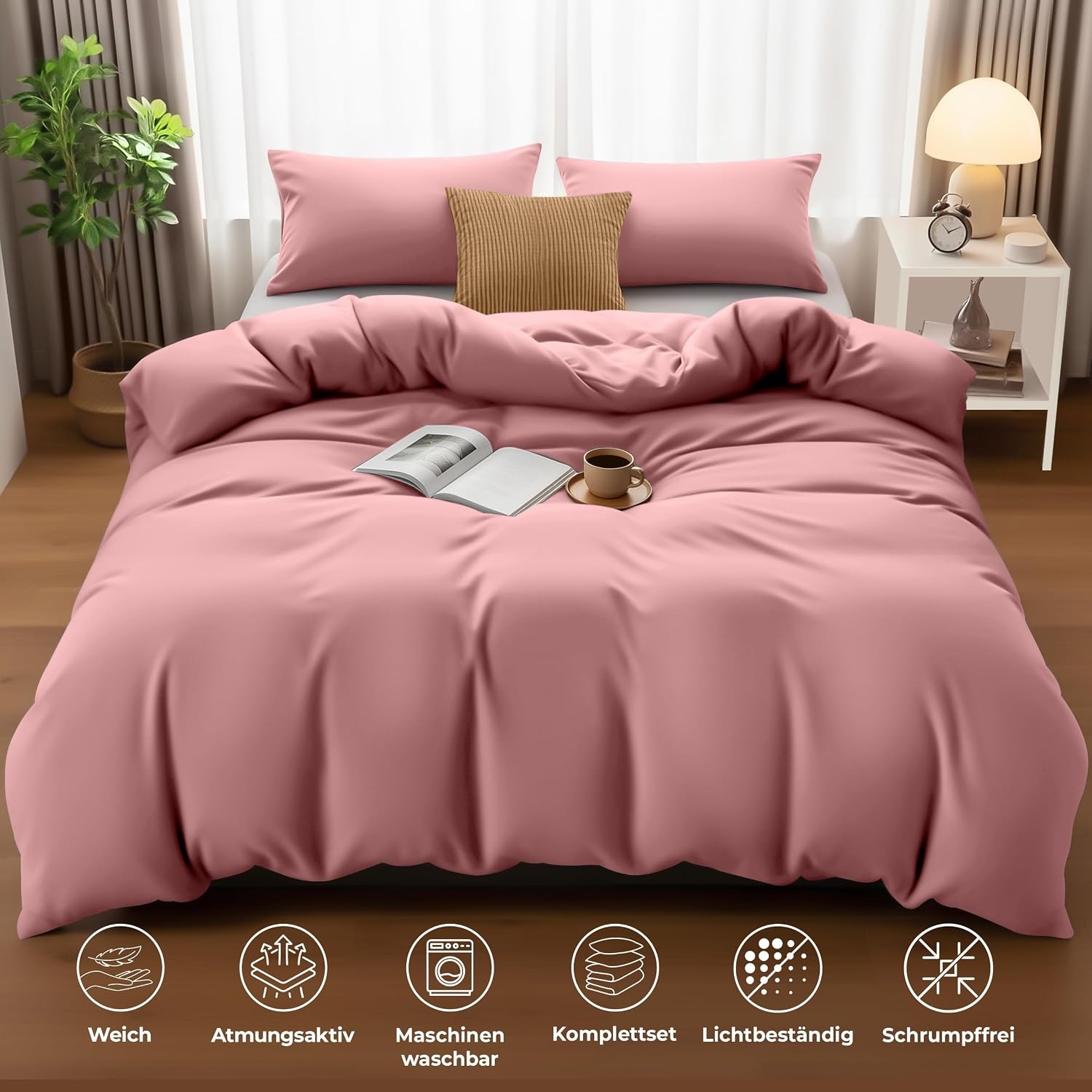 image:imageUtopia Bedding Bettwsche 135x200 cm 1 Kissenbezug 80x80 cm BlaugrnRosa